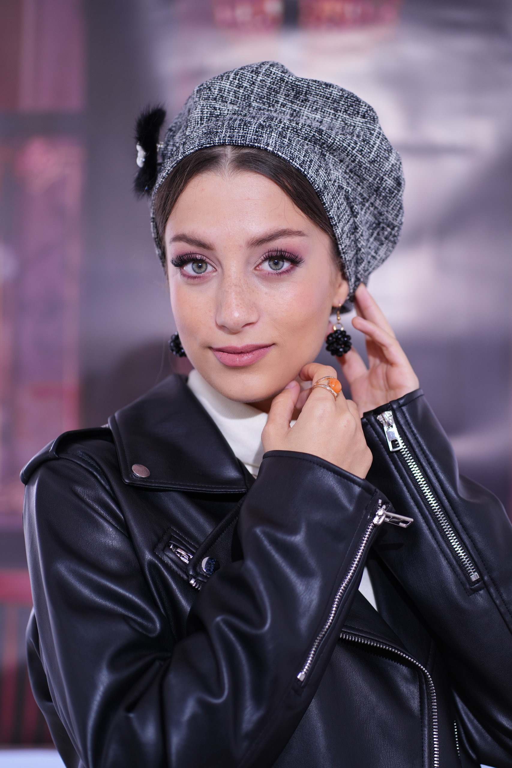 Black and white Check Beret | tweed style
