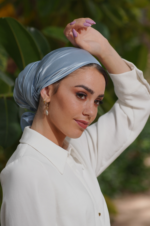 Evening Blue Satin Headscarf