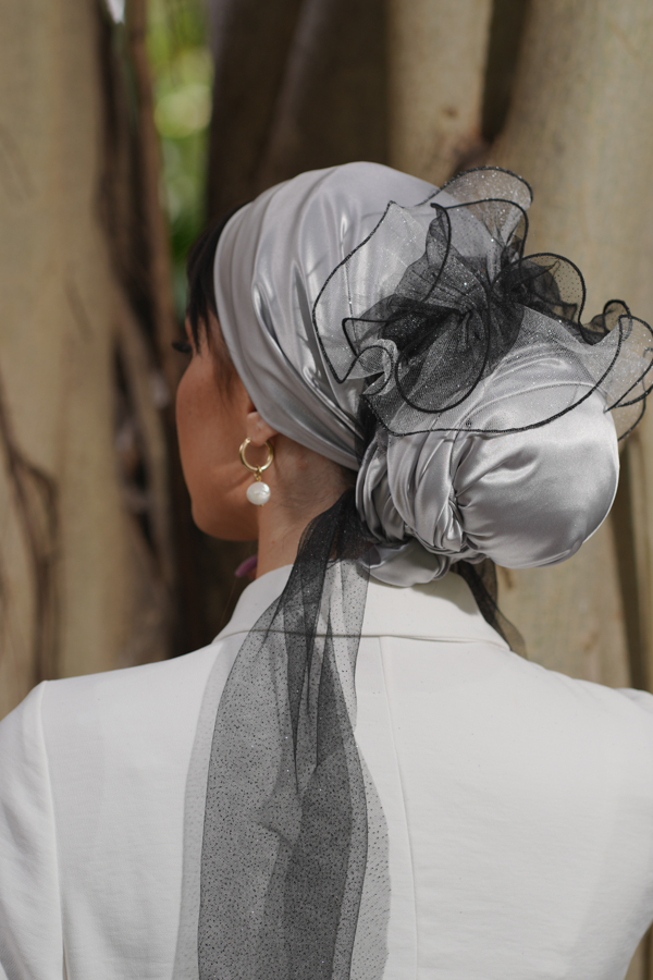 Evening Grey Satin Headscarf
