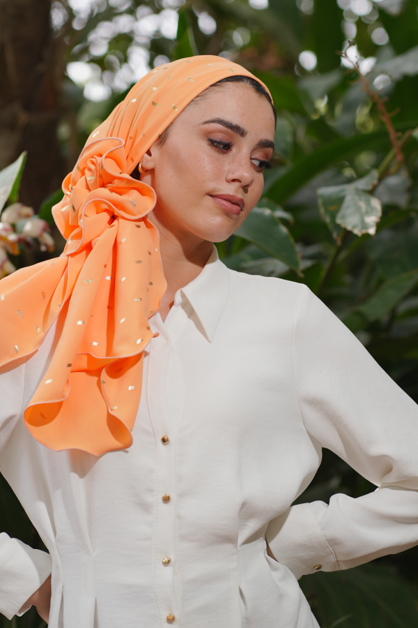 Orange Evening Headscarf with Gold Dots
