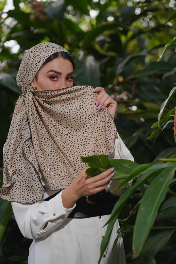 Beige with Dots Printed Headscarf