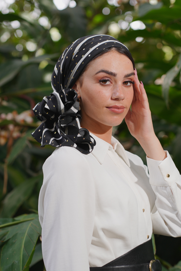 Black, White and Gold Evening Headscarf