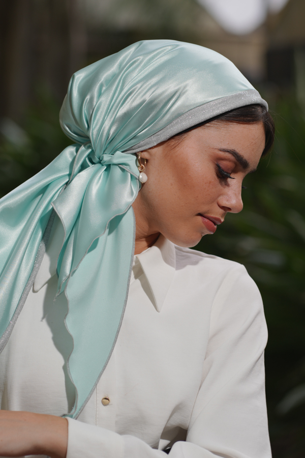 Light Blue Triangle Headscarf with Silver Stripe