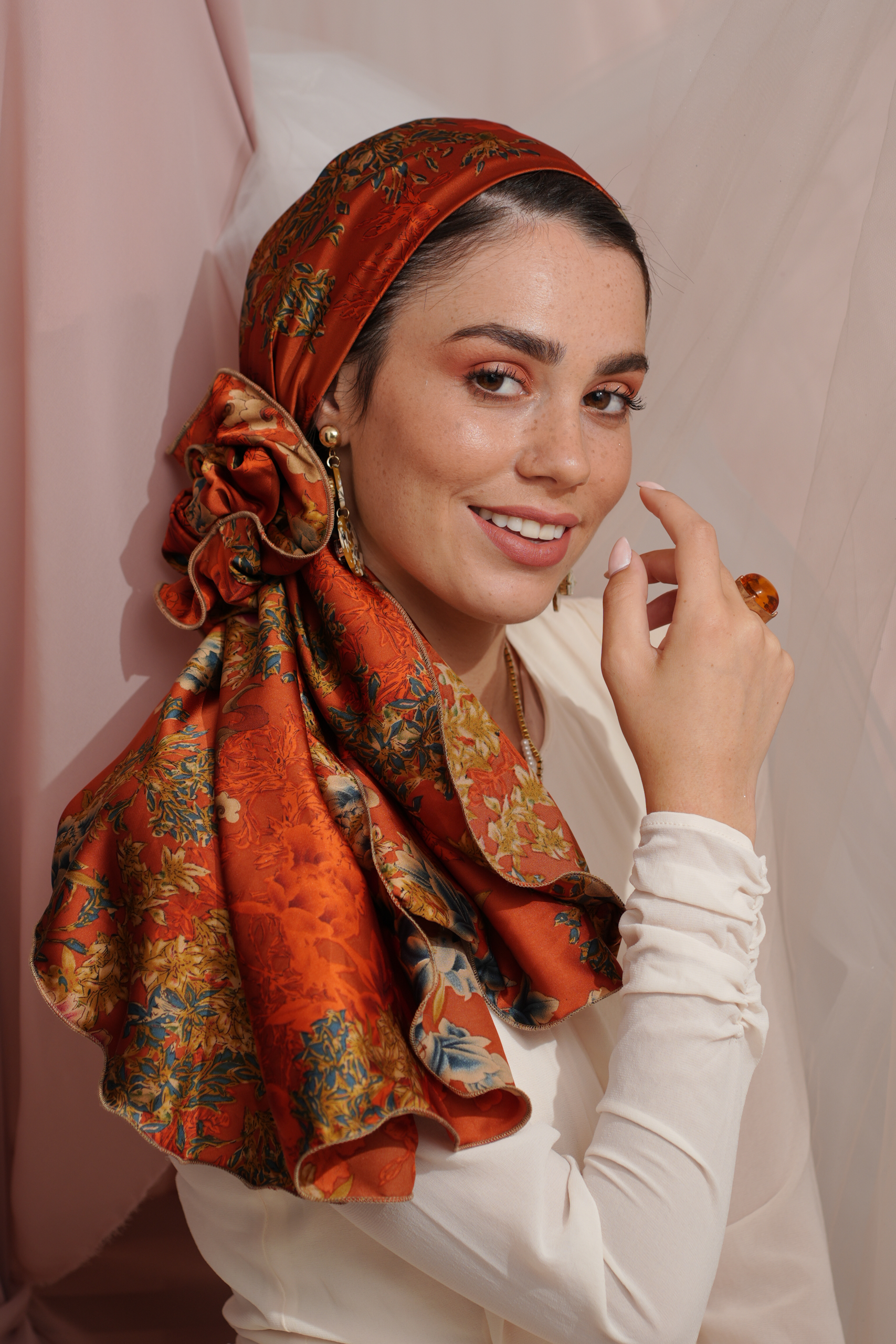 Vintage Orange Printed Headscarf