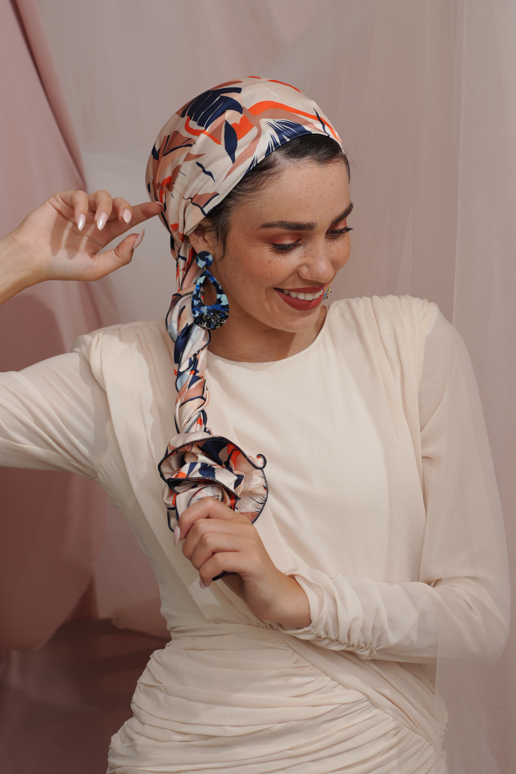 Blue and Orange Printed Headscarf