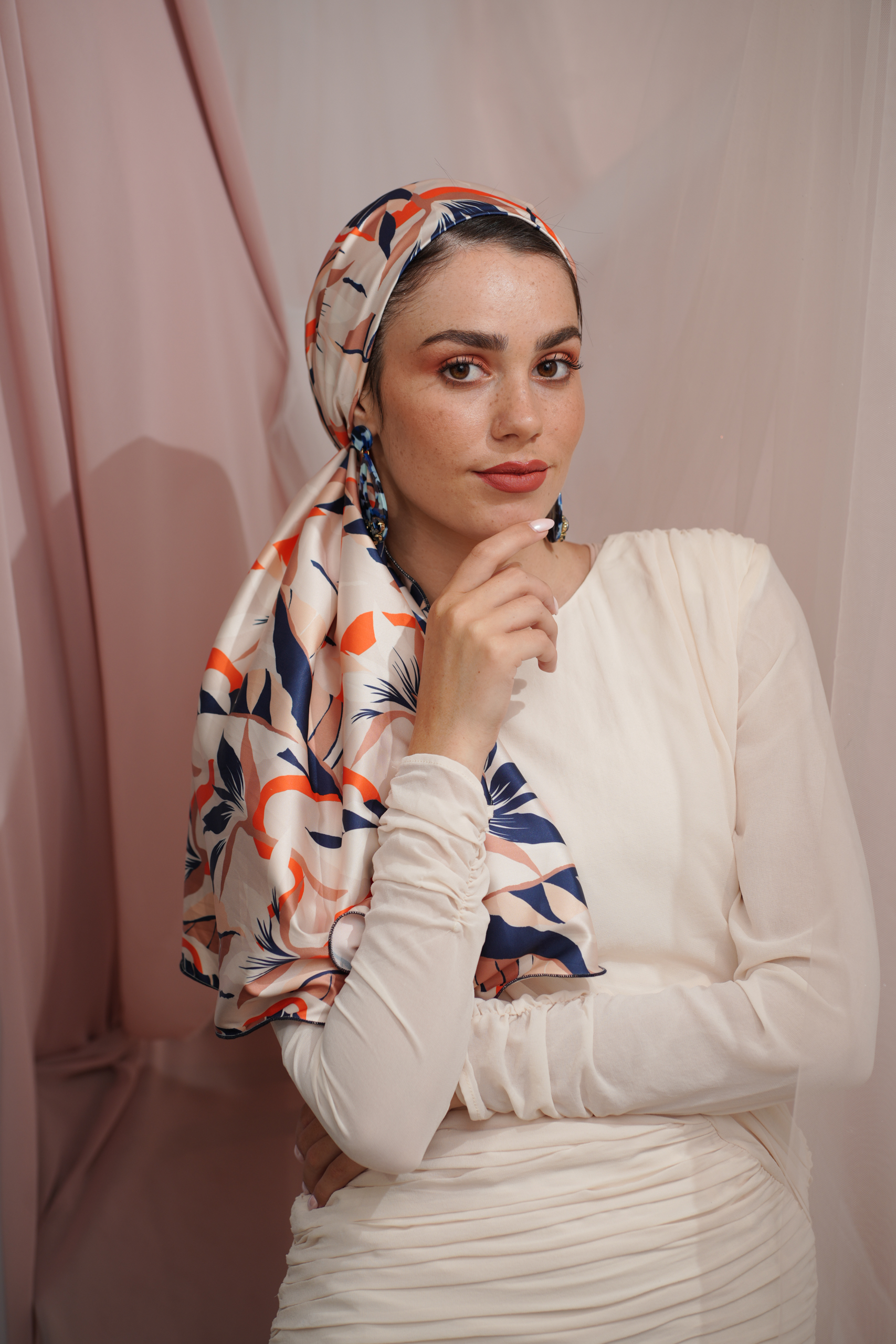 Blue and Orange Printed Headscarf