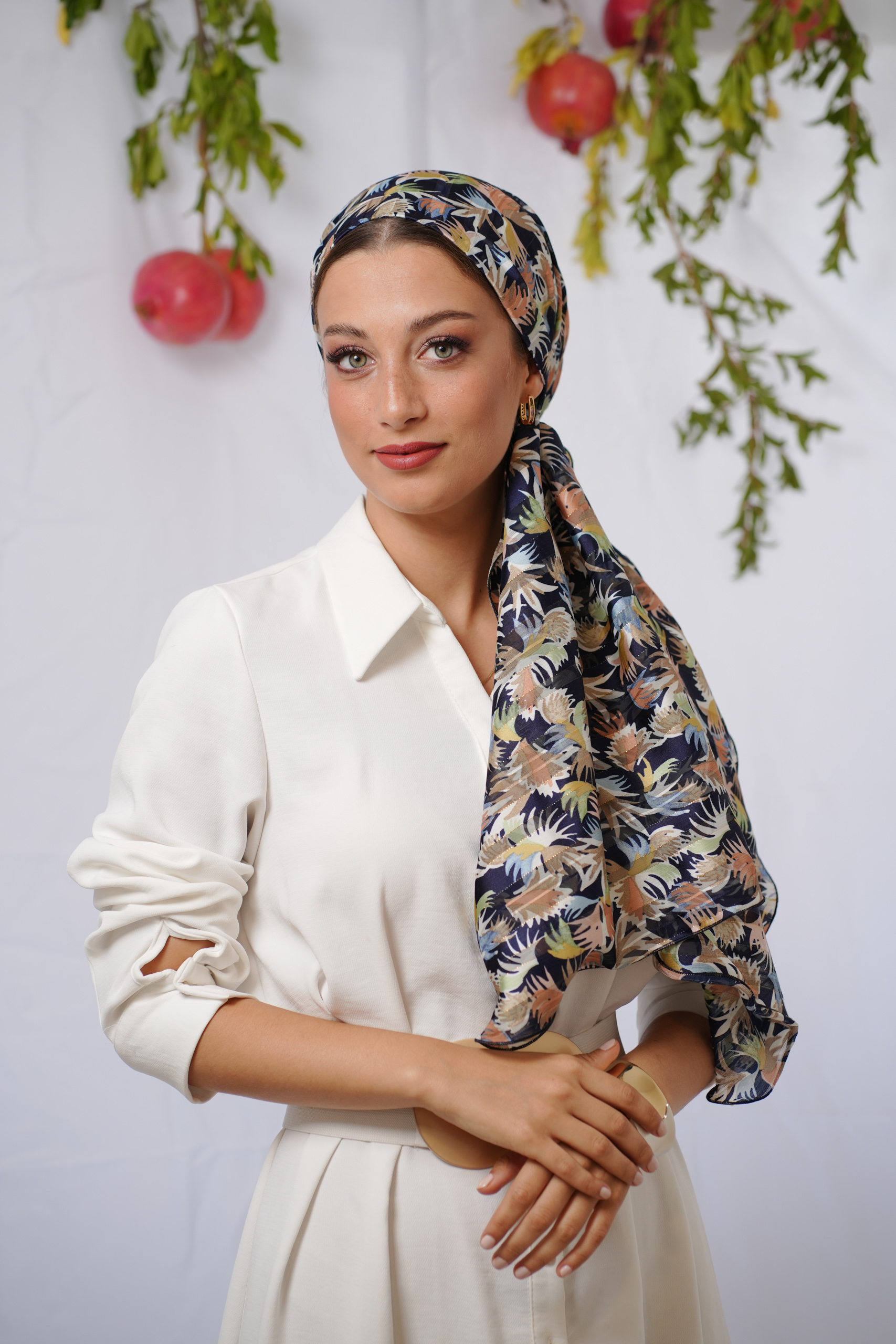 Blue Printed Headscarf with flowers
