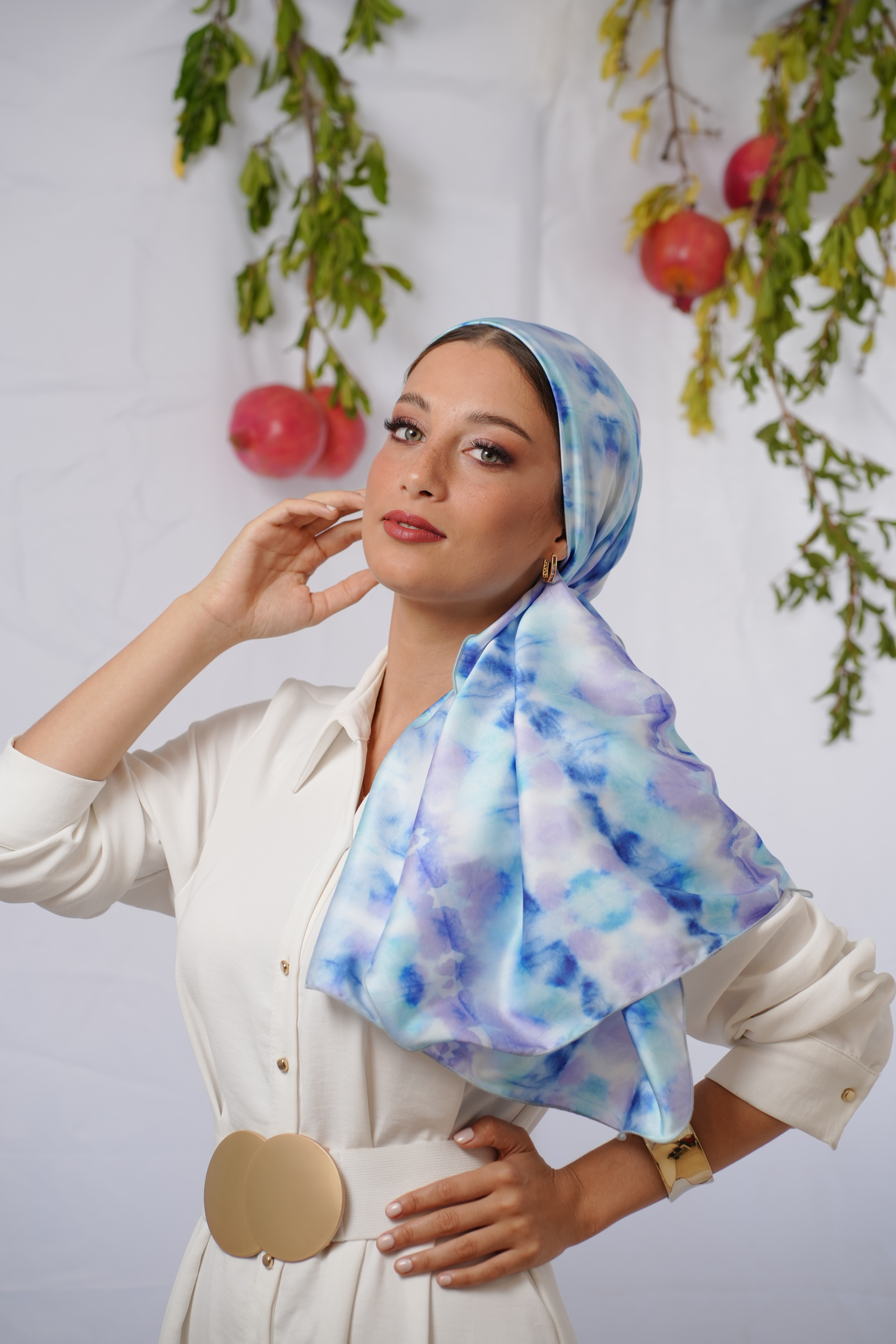 Blue and puple Printed Headscarf