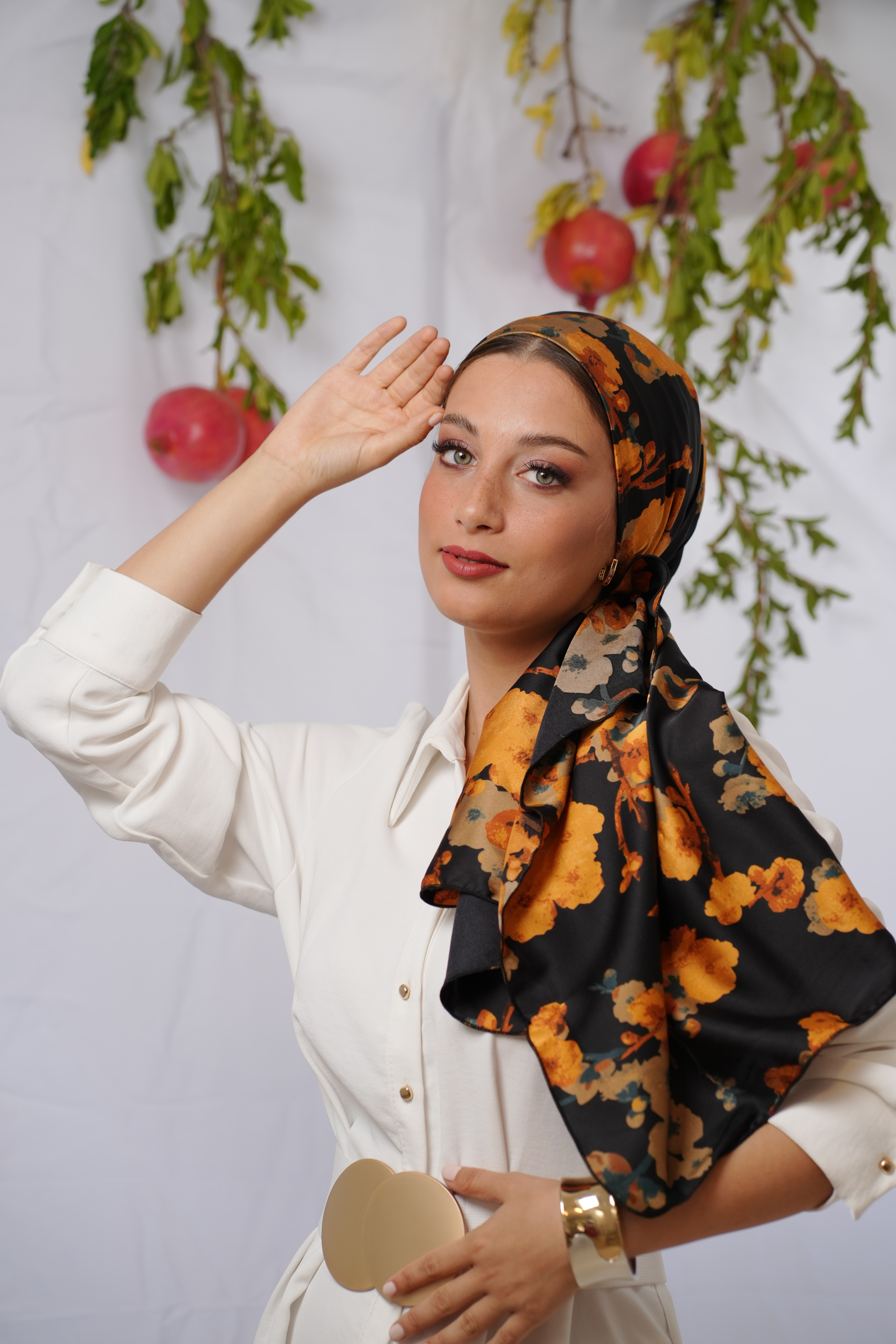 Black Printed Headscarf with yellow flowers