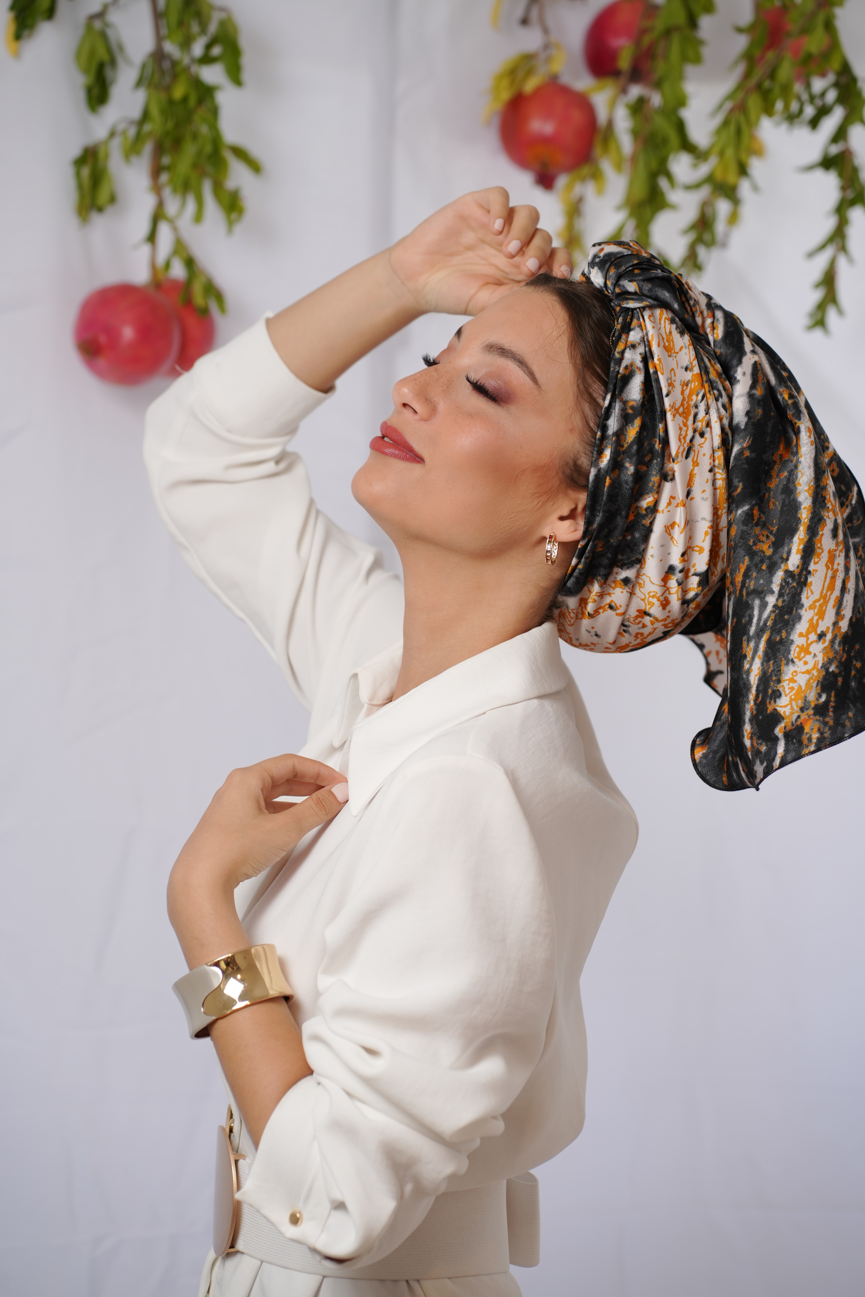 Black and Orange Printed Headscarf