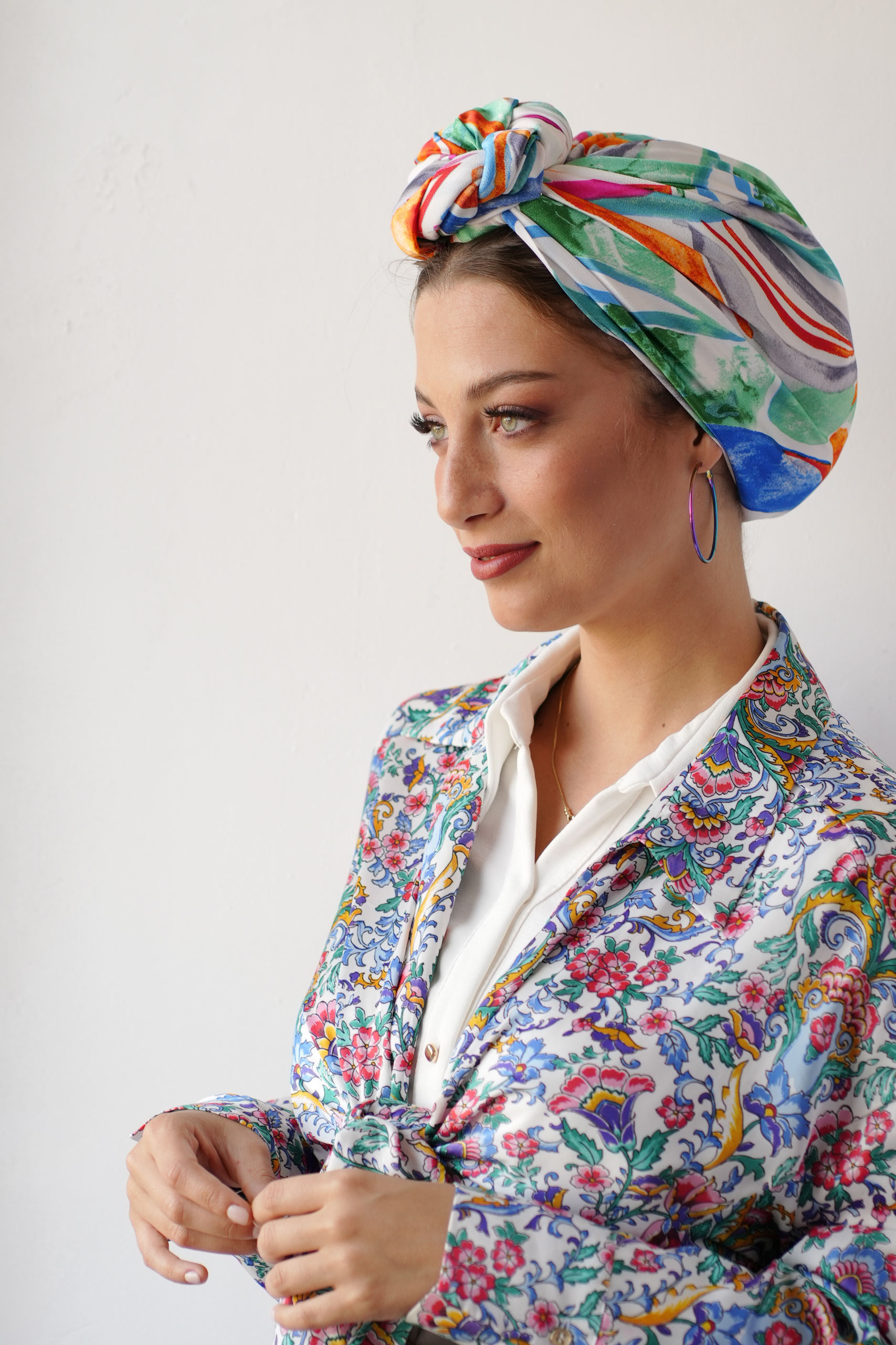 White and colorful Printed Headscarf