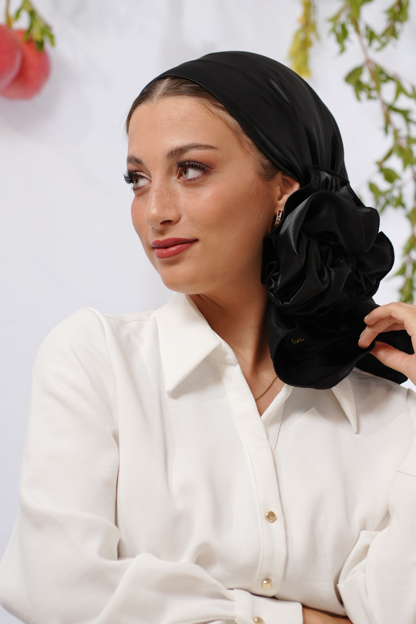Black Satin Evening Headscarf