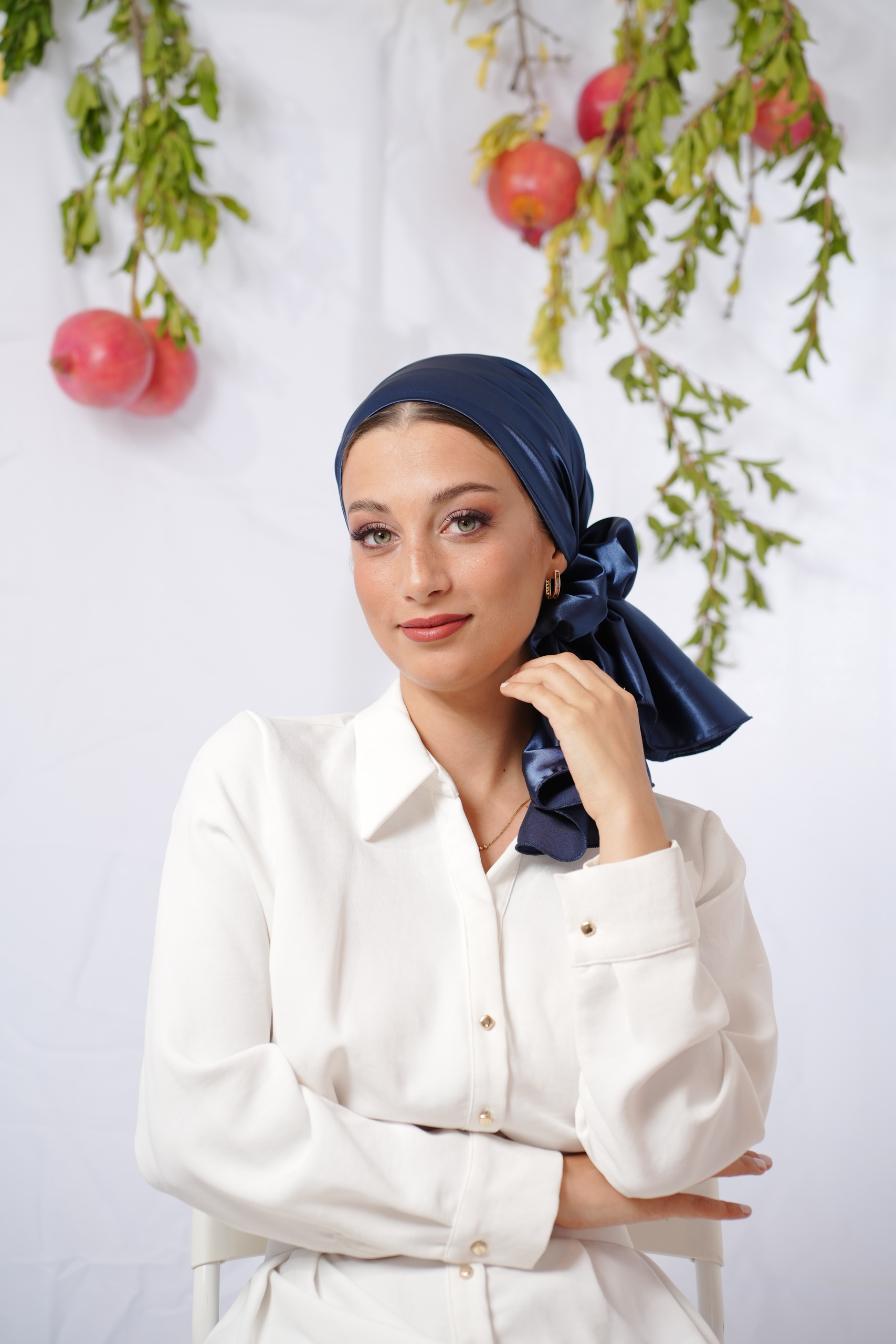 Blue Satin Evening Headscarf