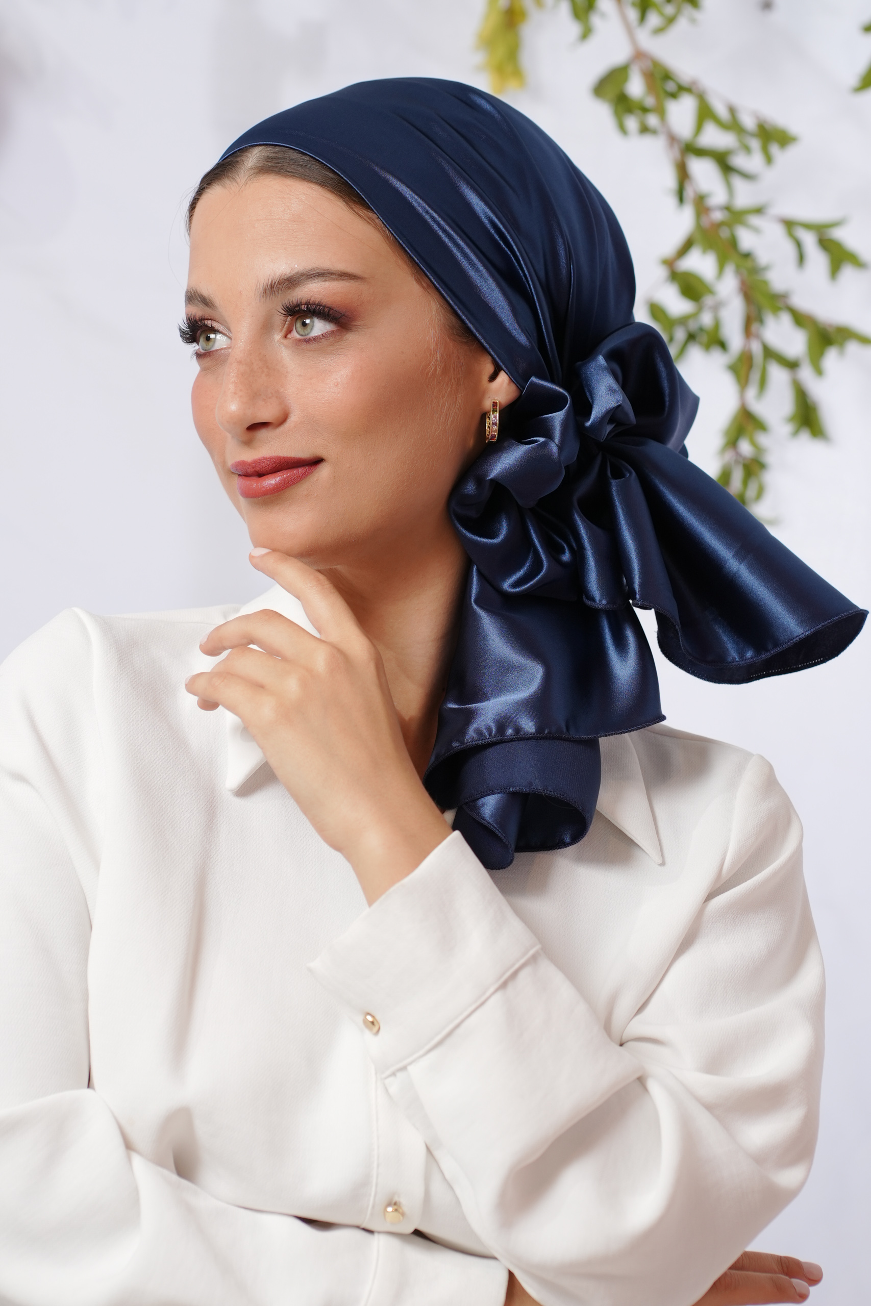 Blue Satin Evening Headscarf