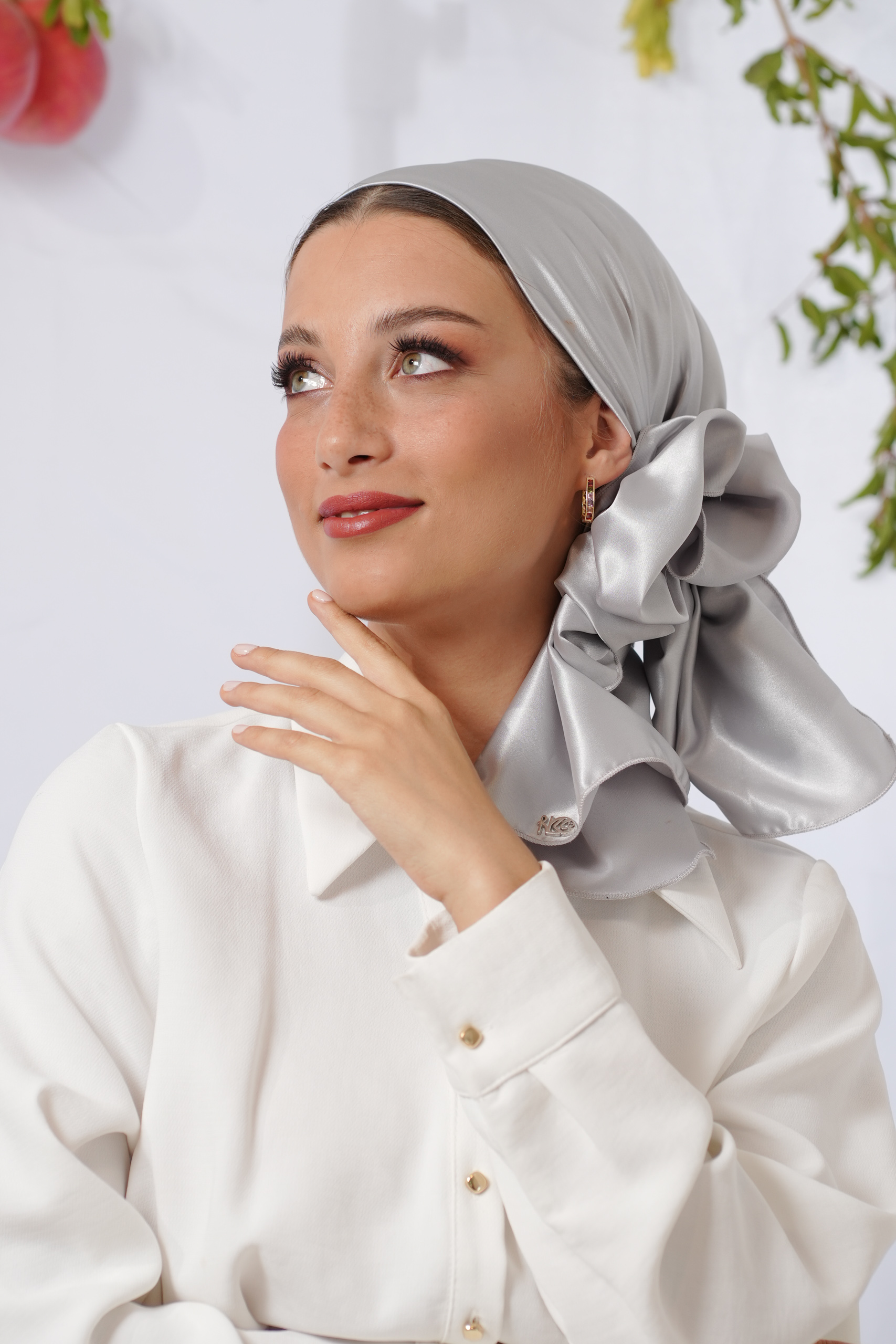 Grey Satin Evening Headscarf
