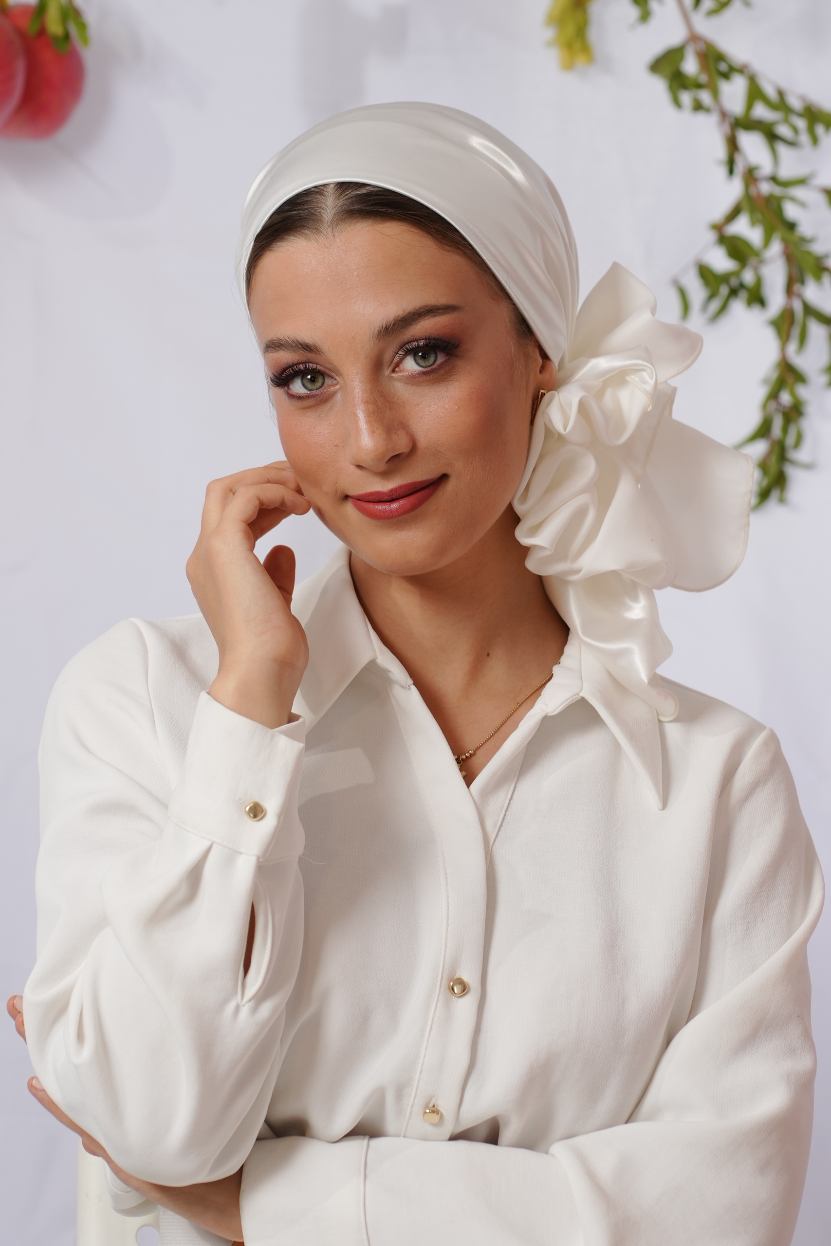 White Satin Evening Headscarf