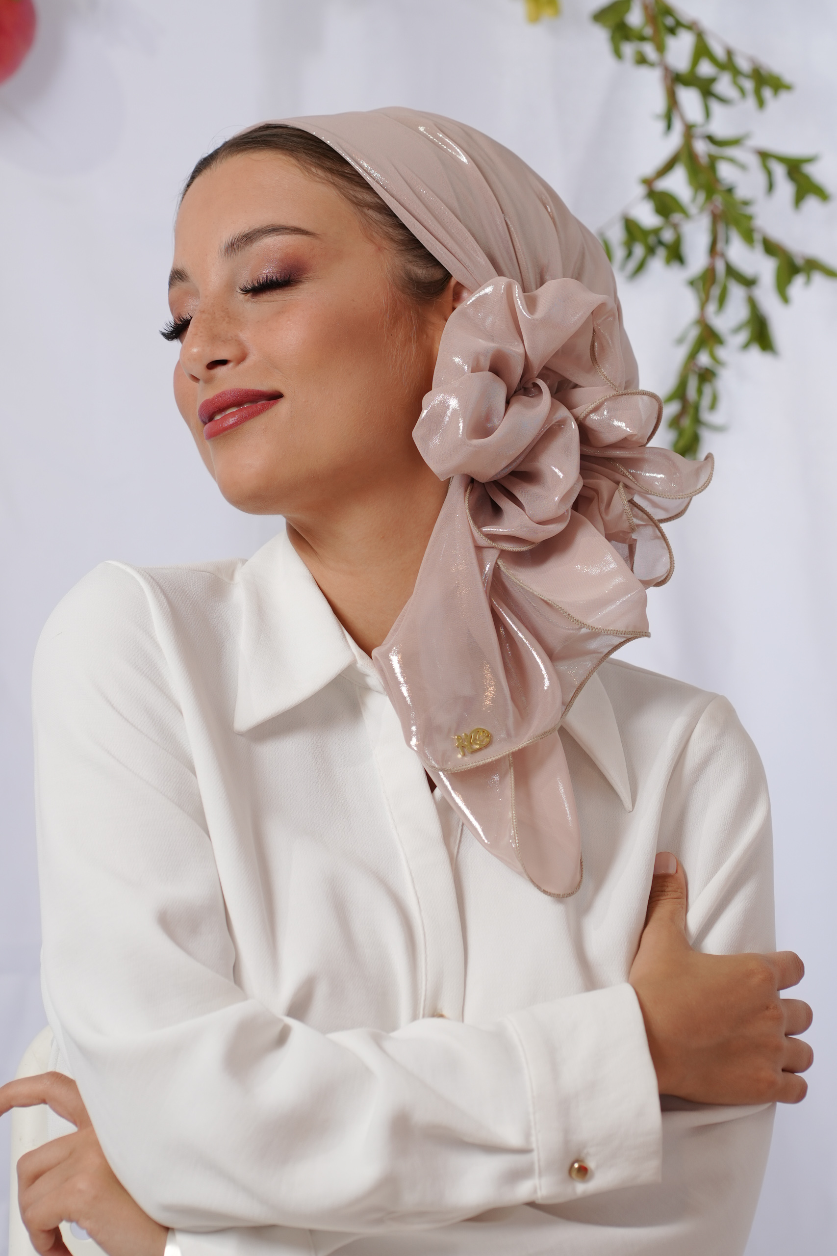 Shiny Light Pink Evening Headscarf