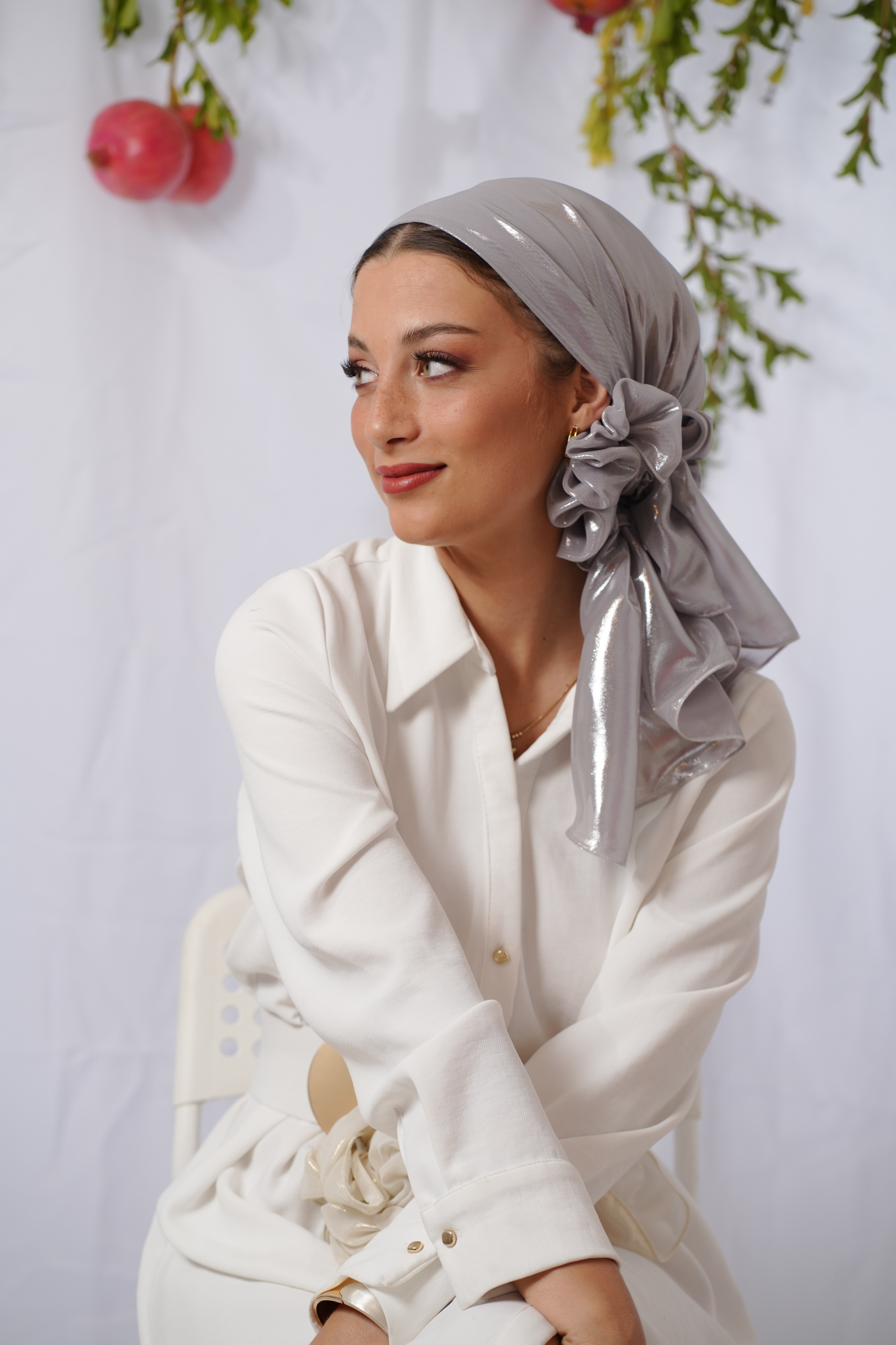 Shiny Grey Evening Headscarf
