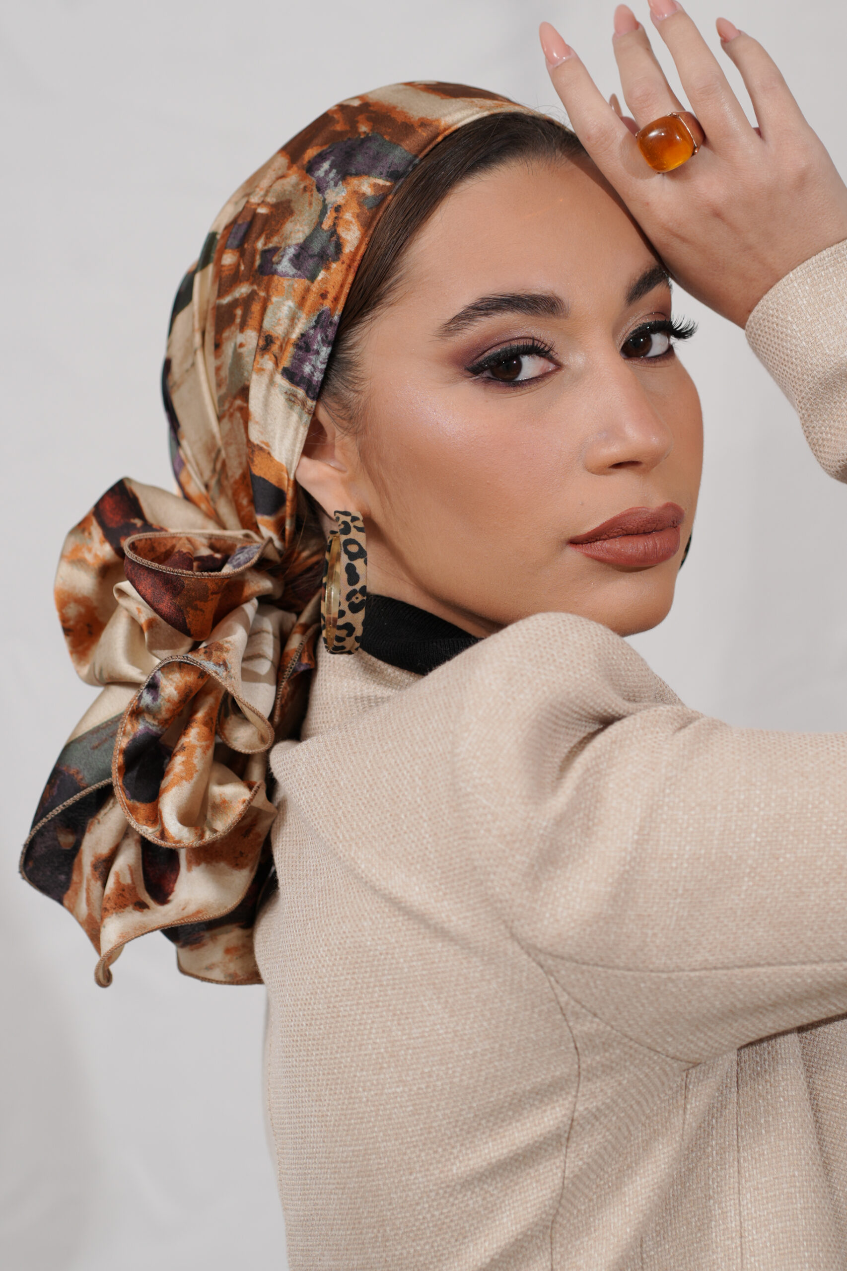 Printed Beige and Brown Headscarf