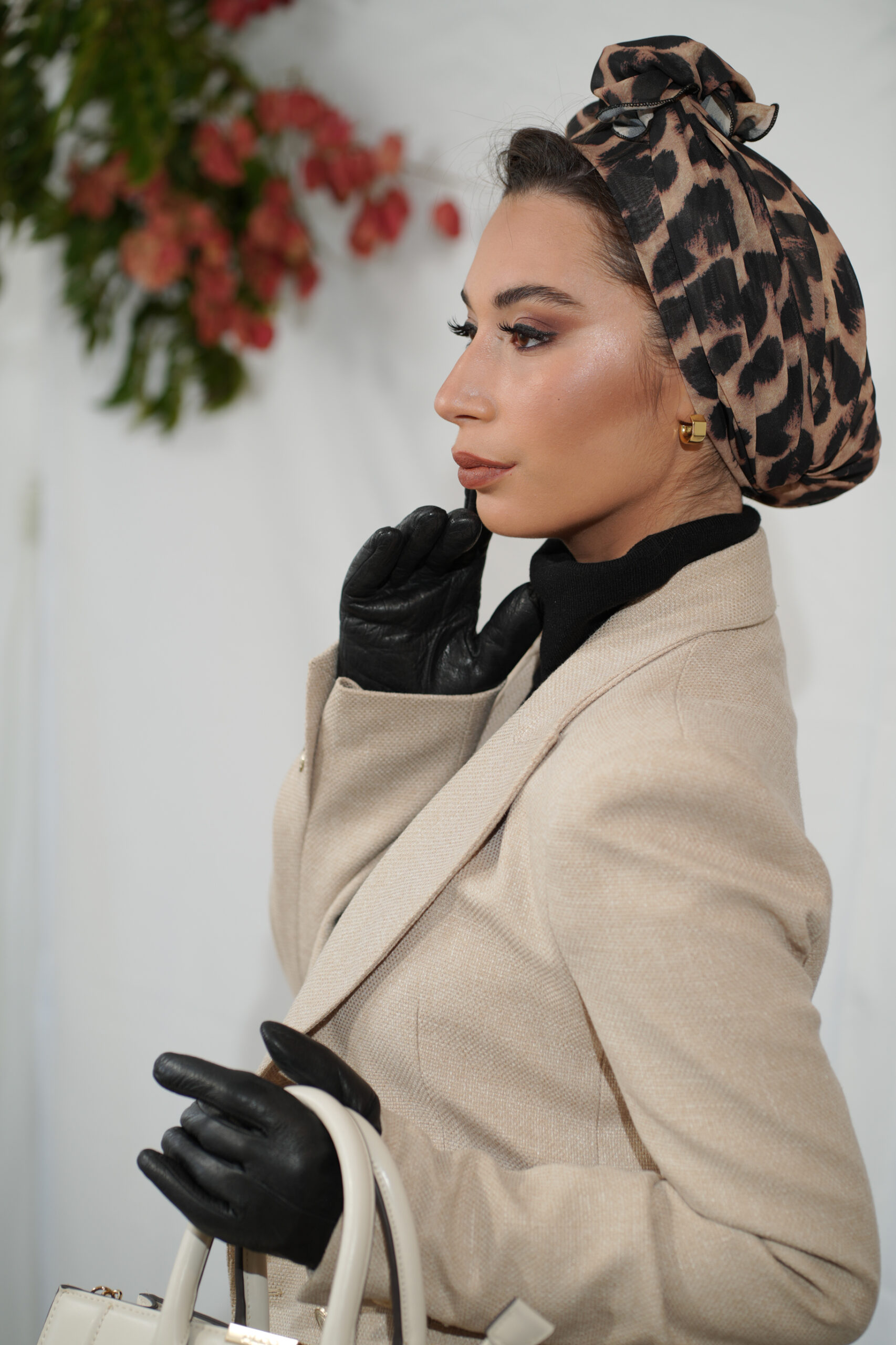 Printed Brown Leopard Headscarf