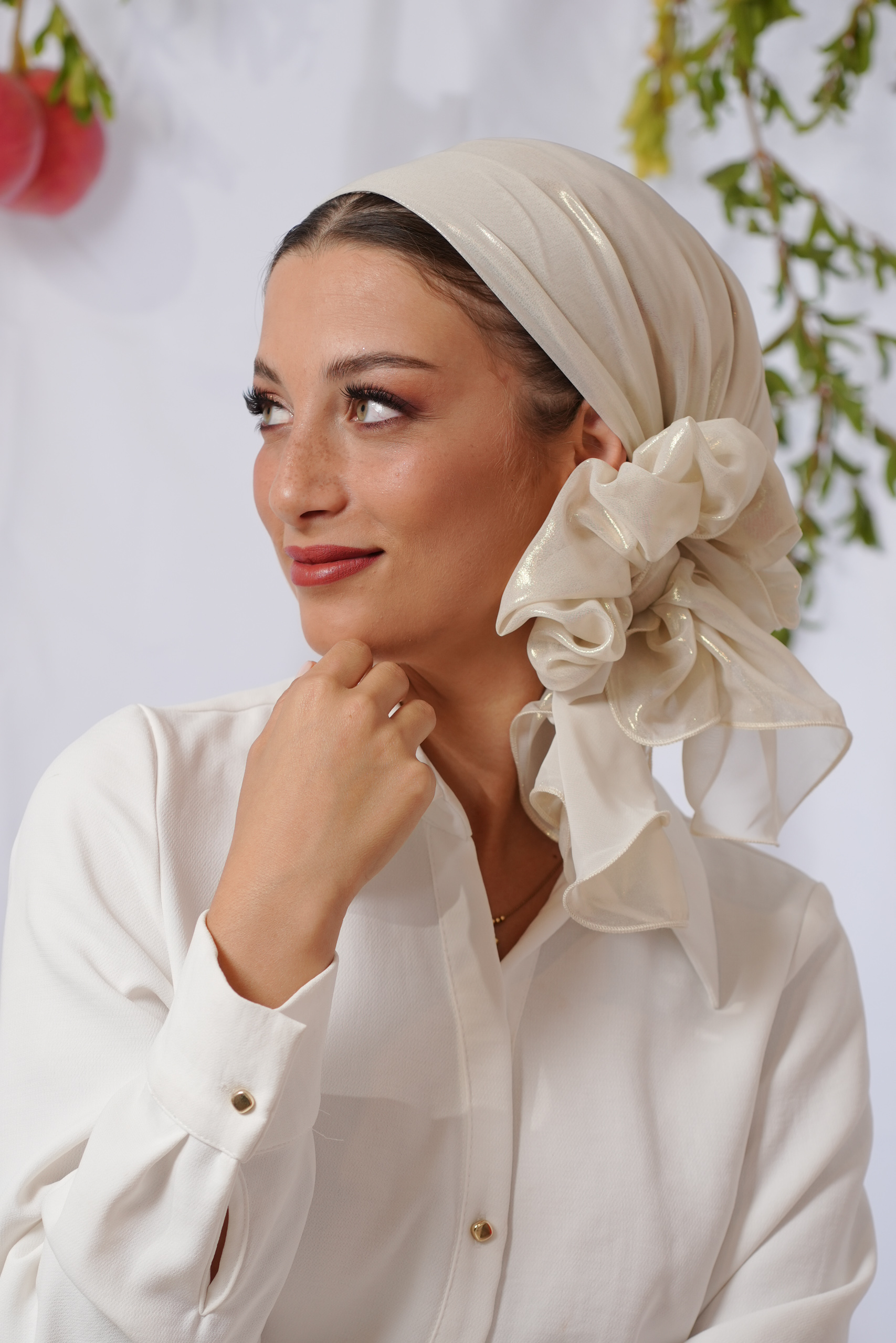 White Shiny Evening headscarf with or without braid