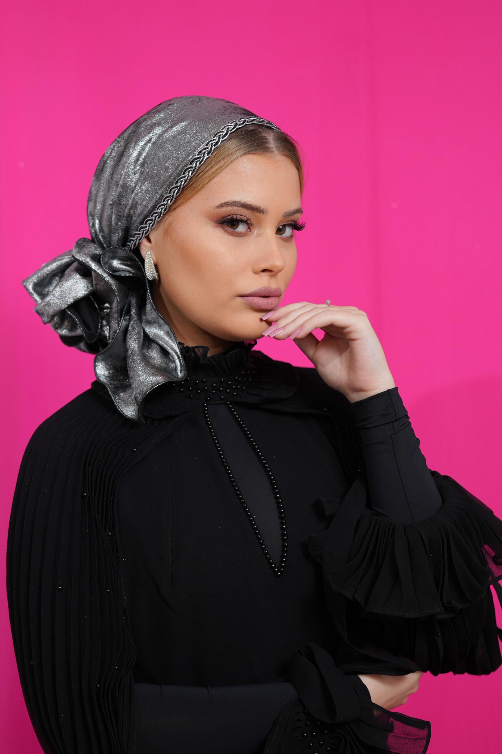 Silver Evening headscarf with or without braid
