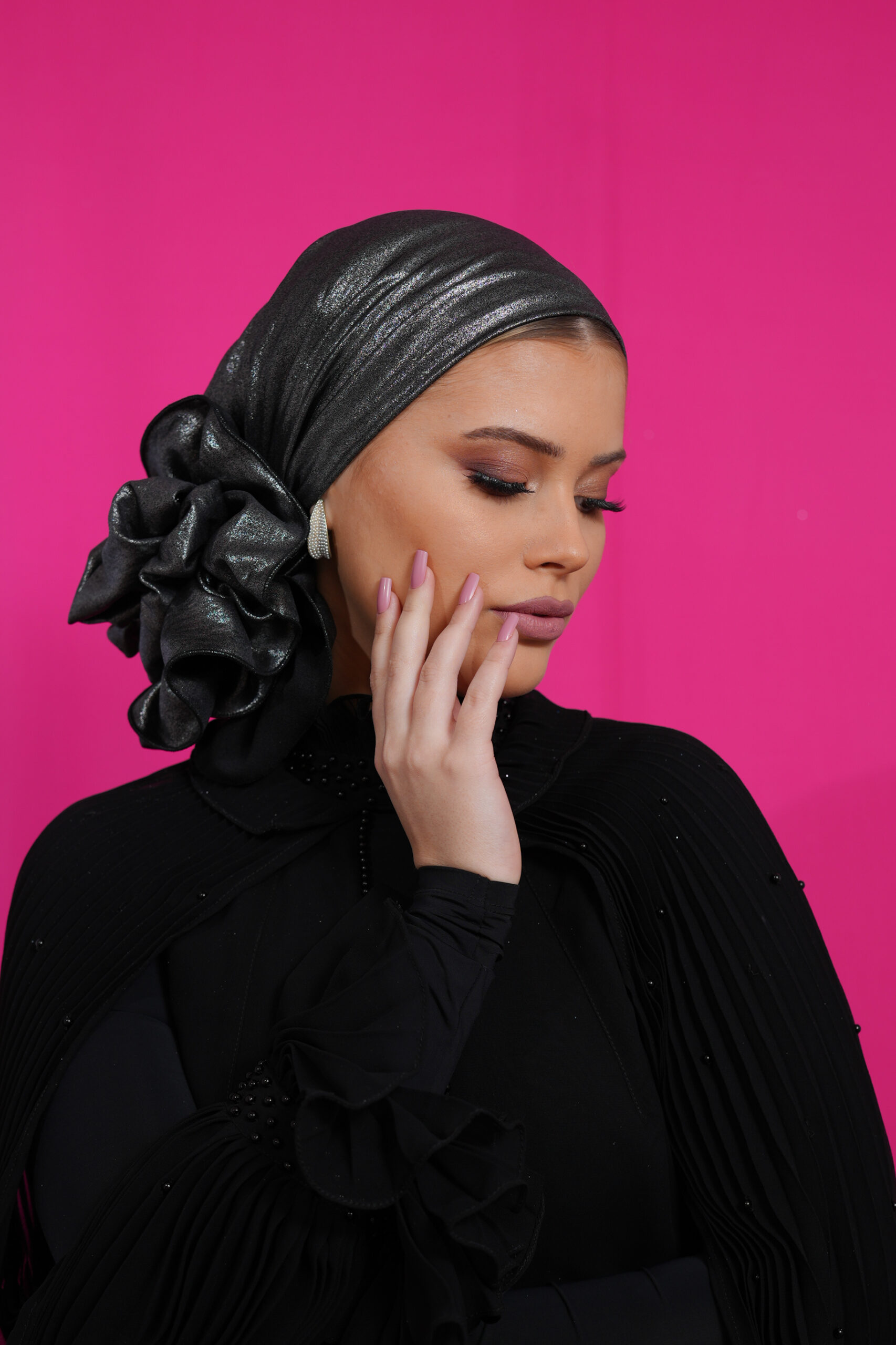 Black Silver Evening headscarf