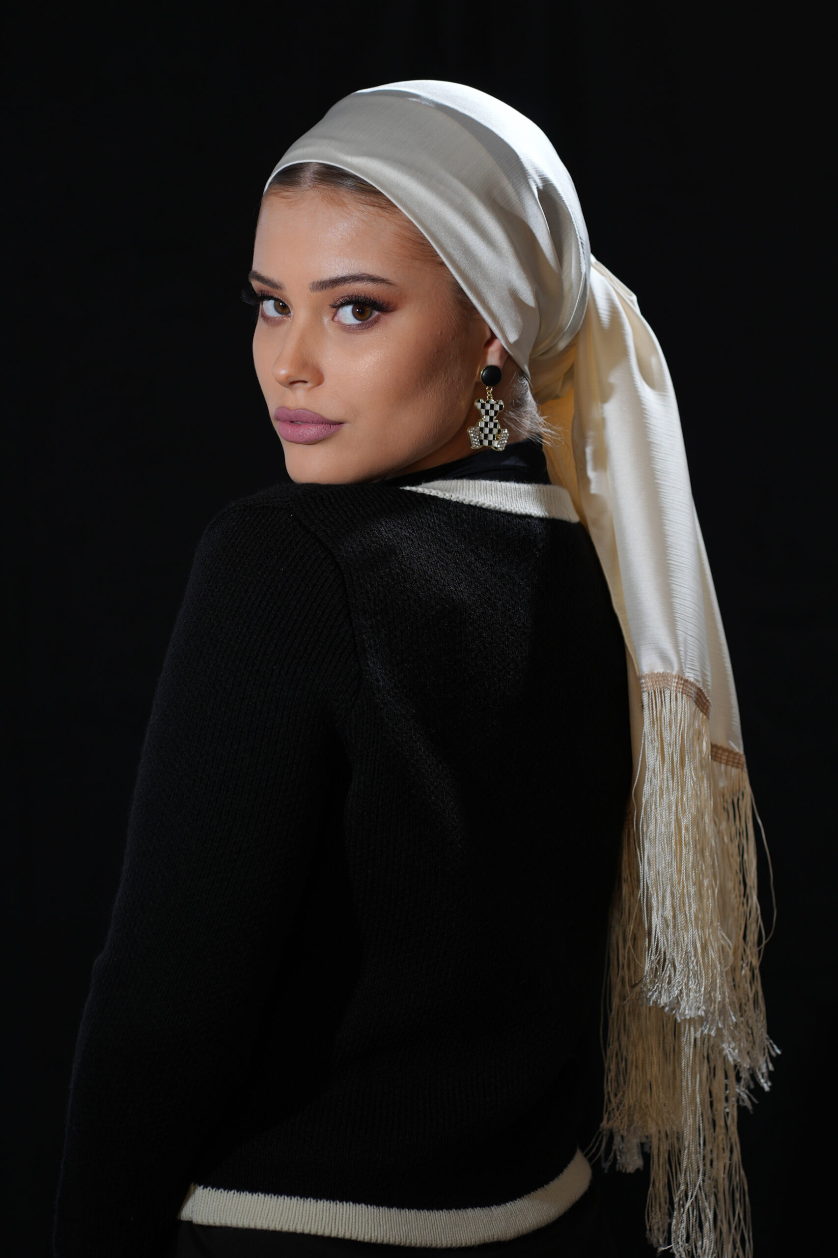 Special White Headscarf with White fringes