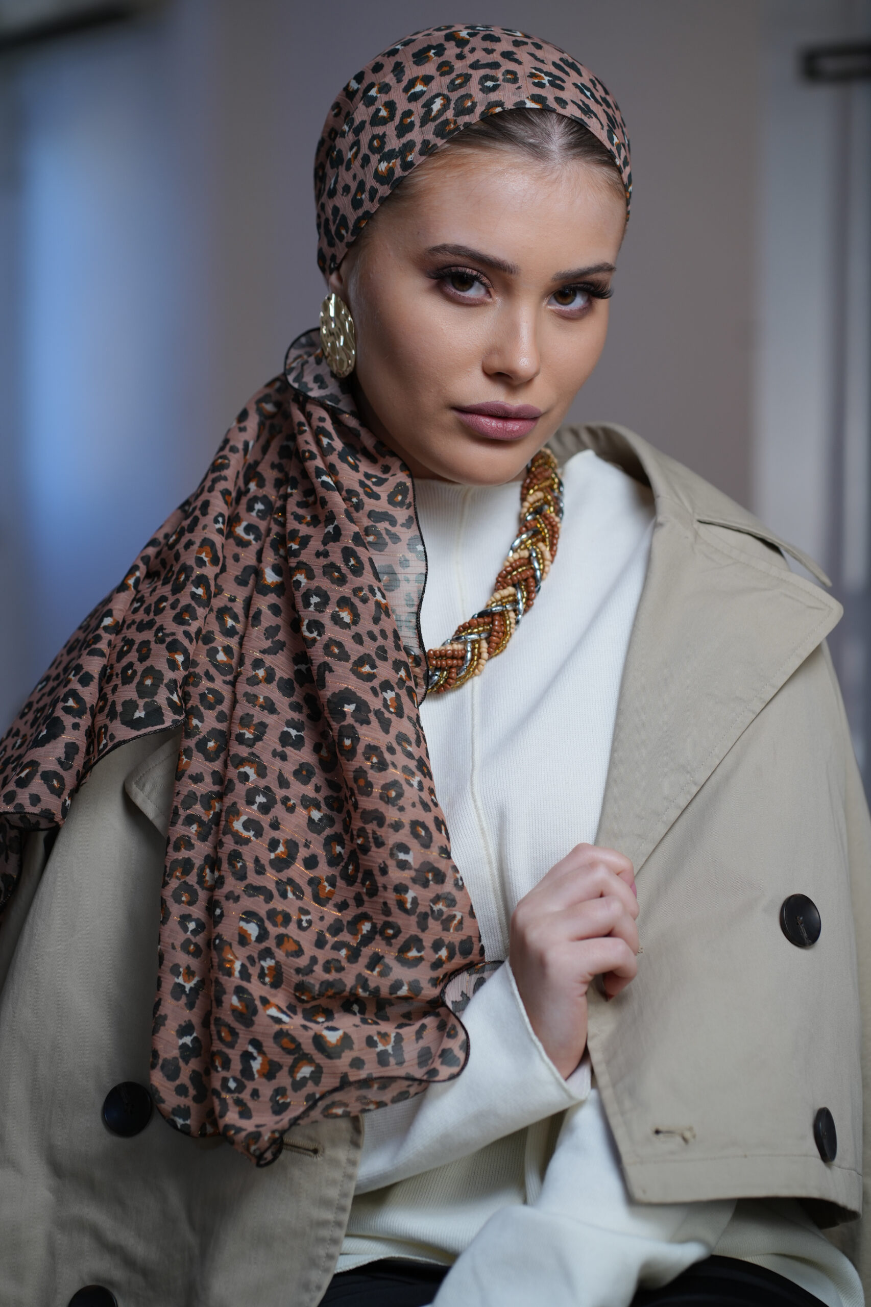 Printed Leopard Headscarf
