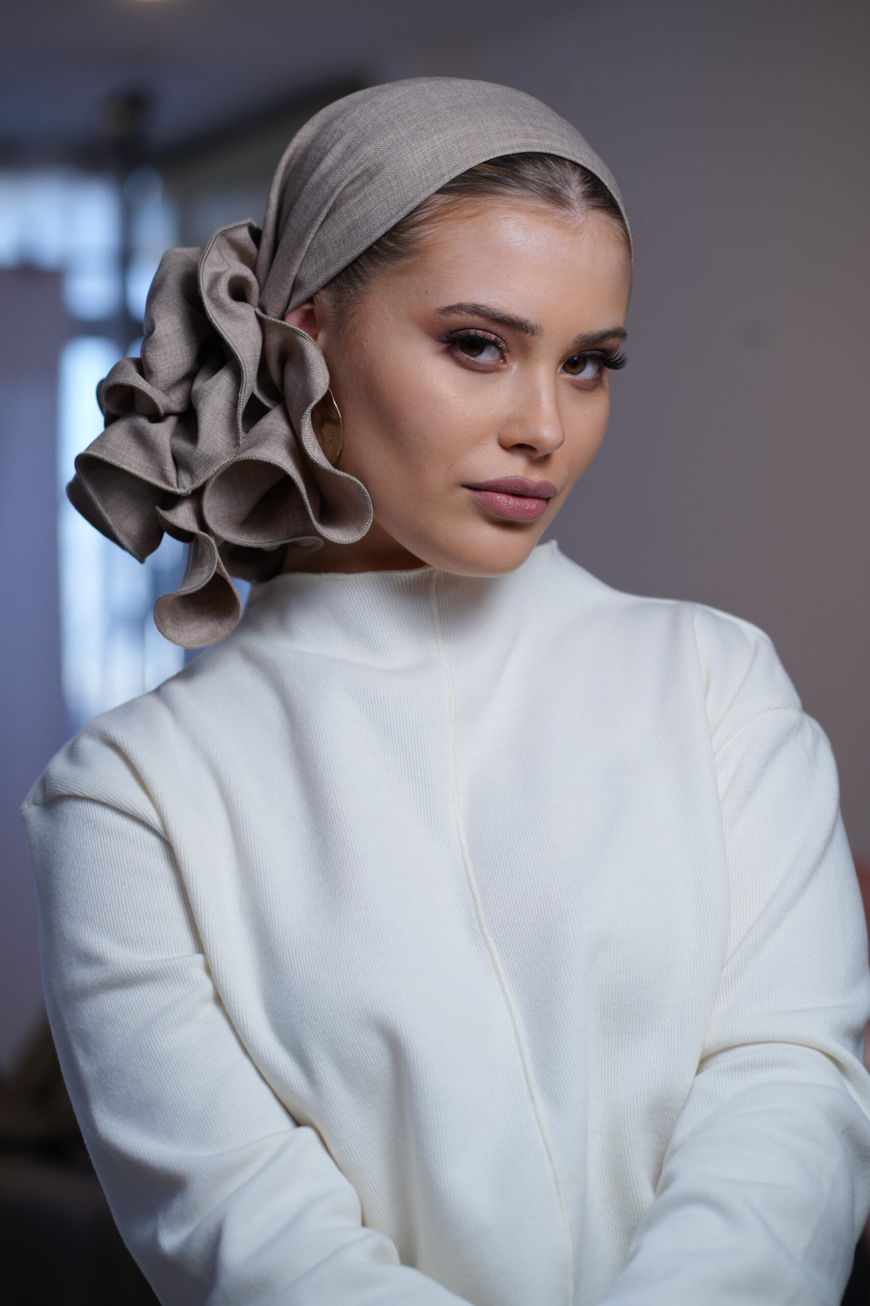 Dark beige Linen headscarf