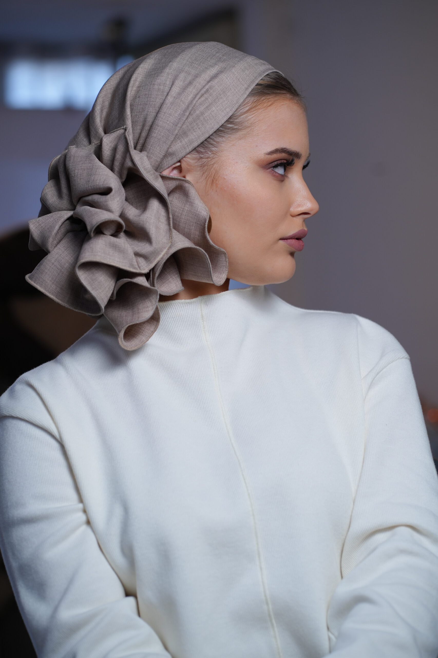 Dark beige Linen headscarf