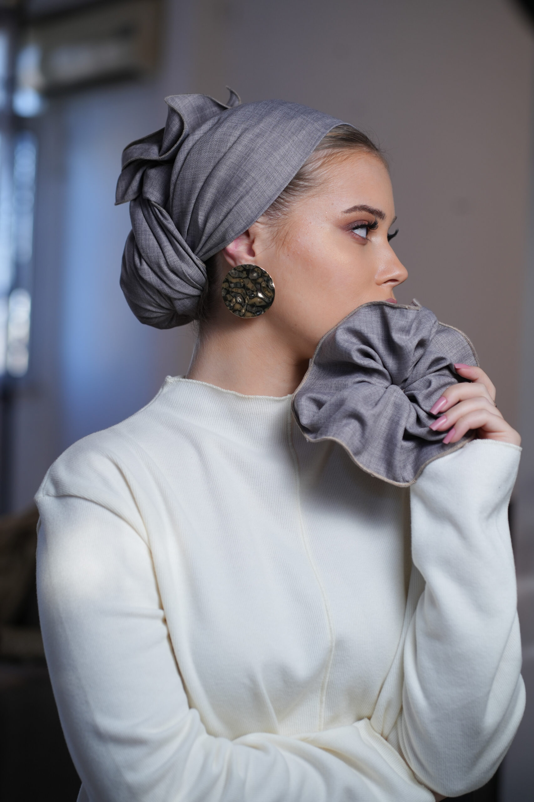 Grey Linen headscarf