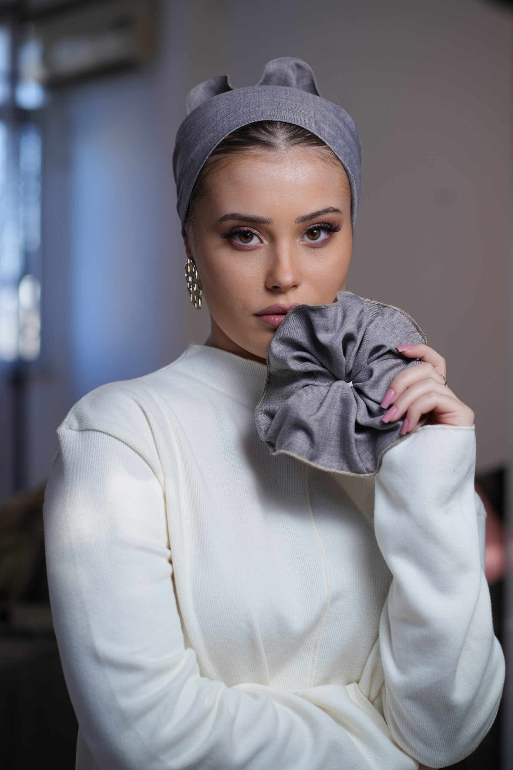 Grey Linen headscarf