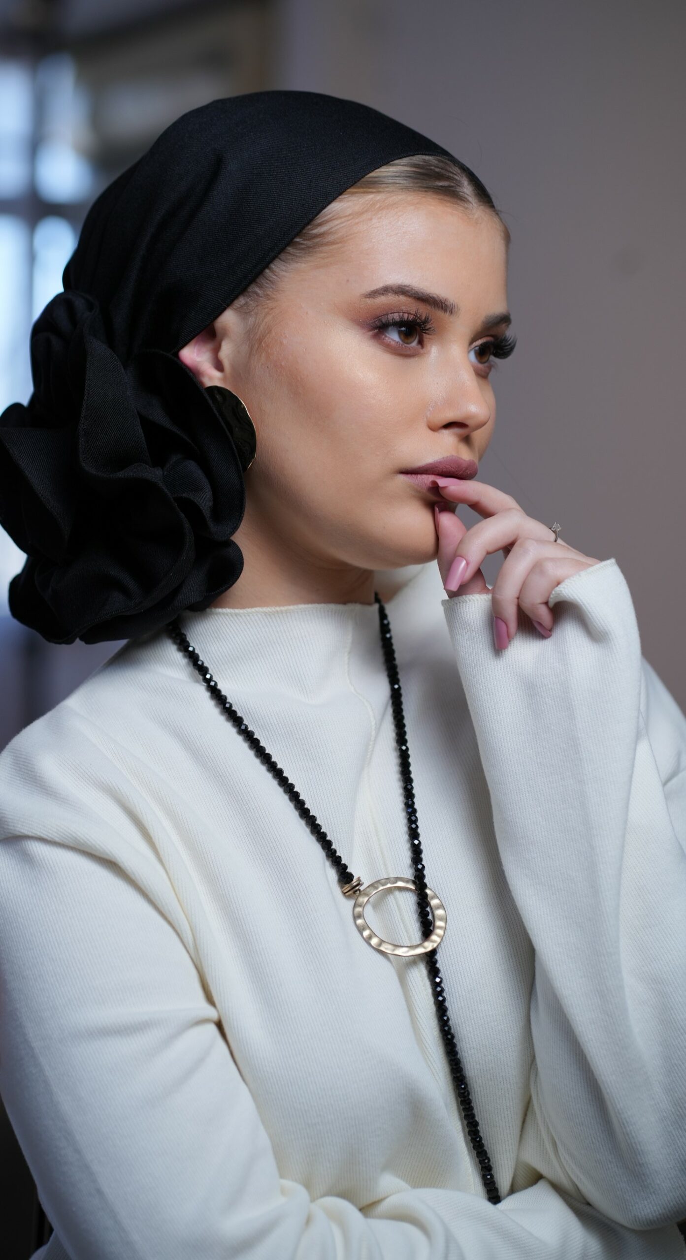 Black Linen headscarf