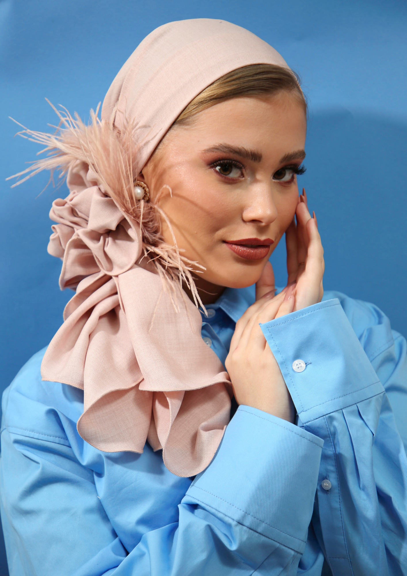 Feathered Pink Srunchie (headscarf not included)