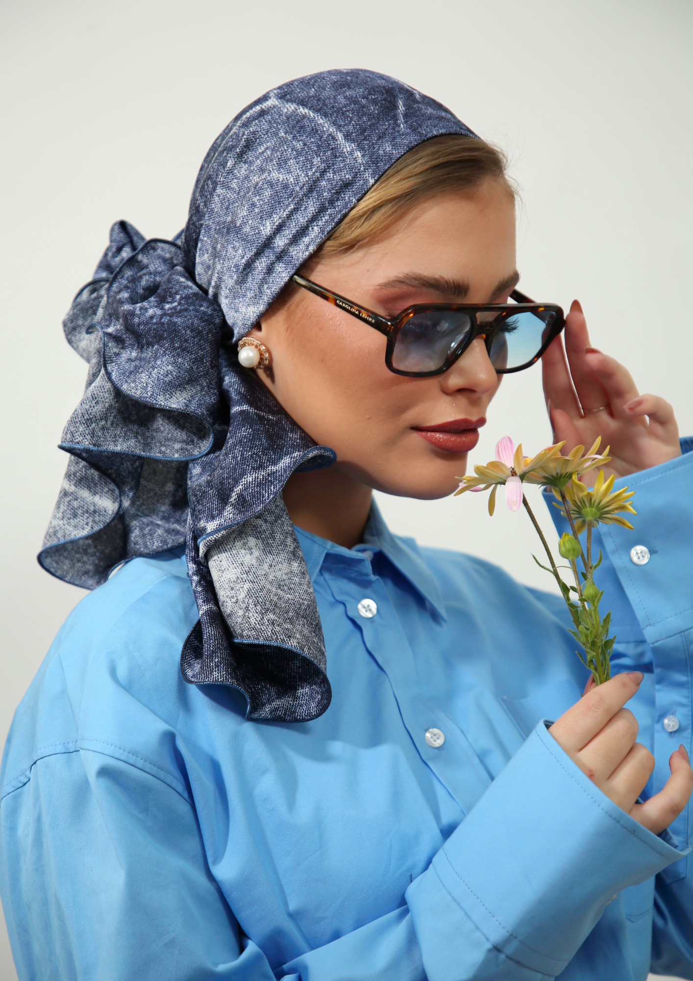 Printed Blue Jeans Styke Headscarf