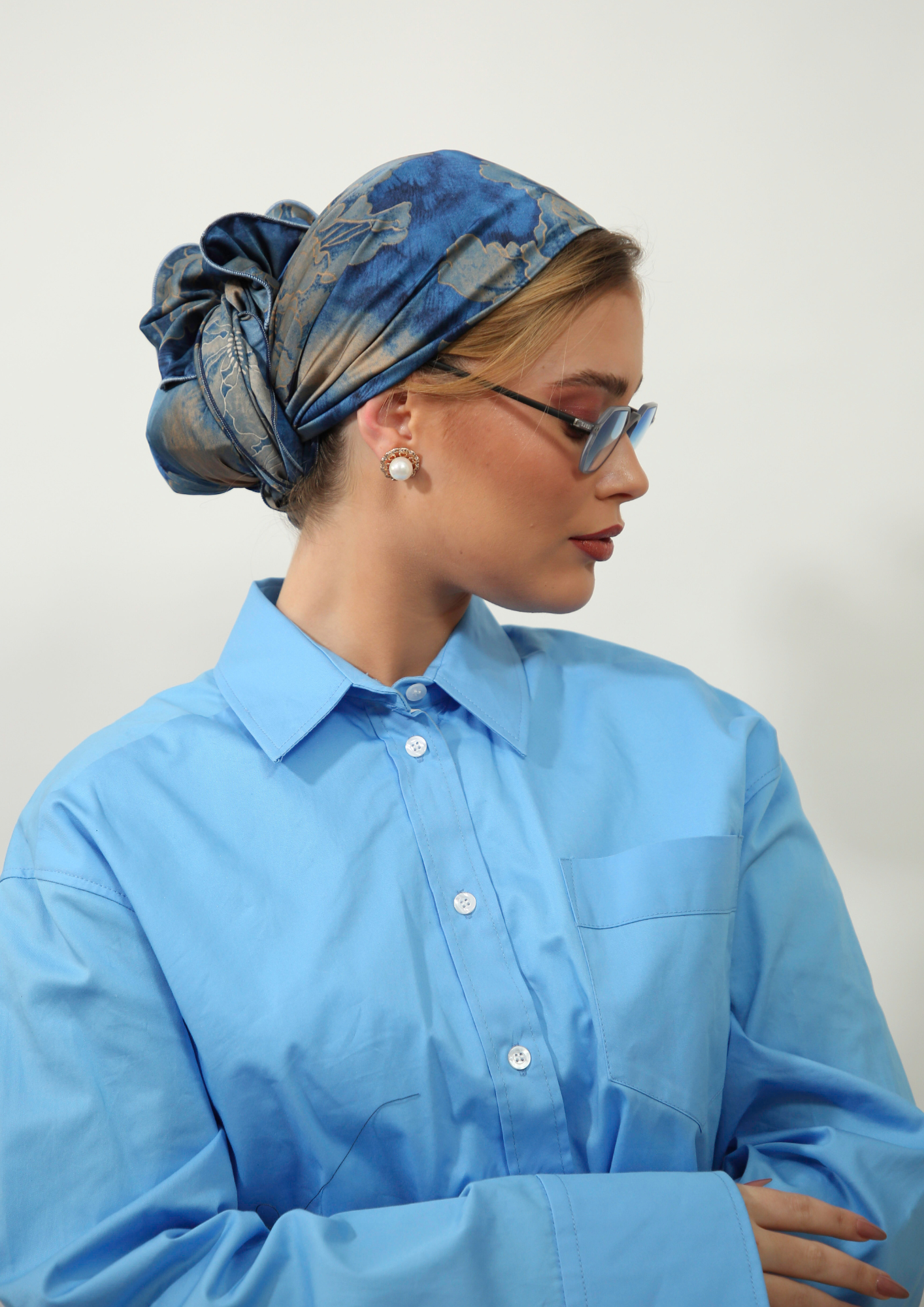 Printed special blue Headscarf