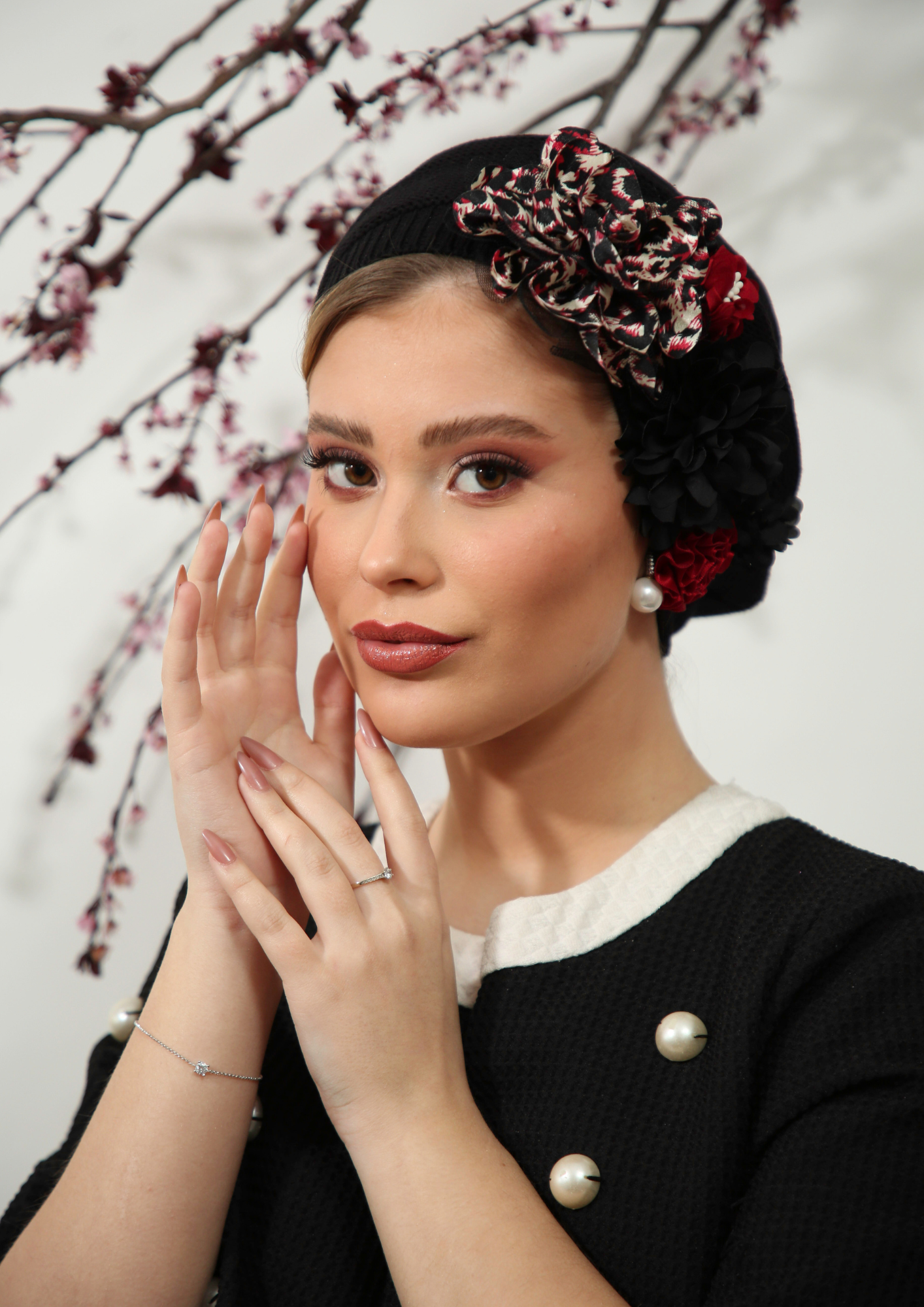 Black Beret with flowers