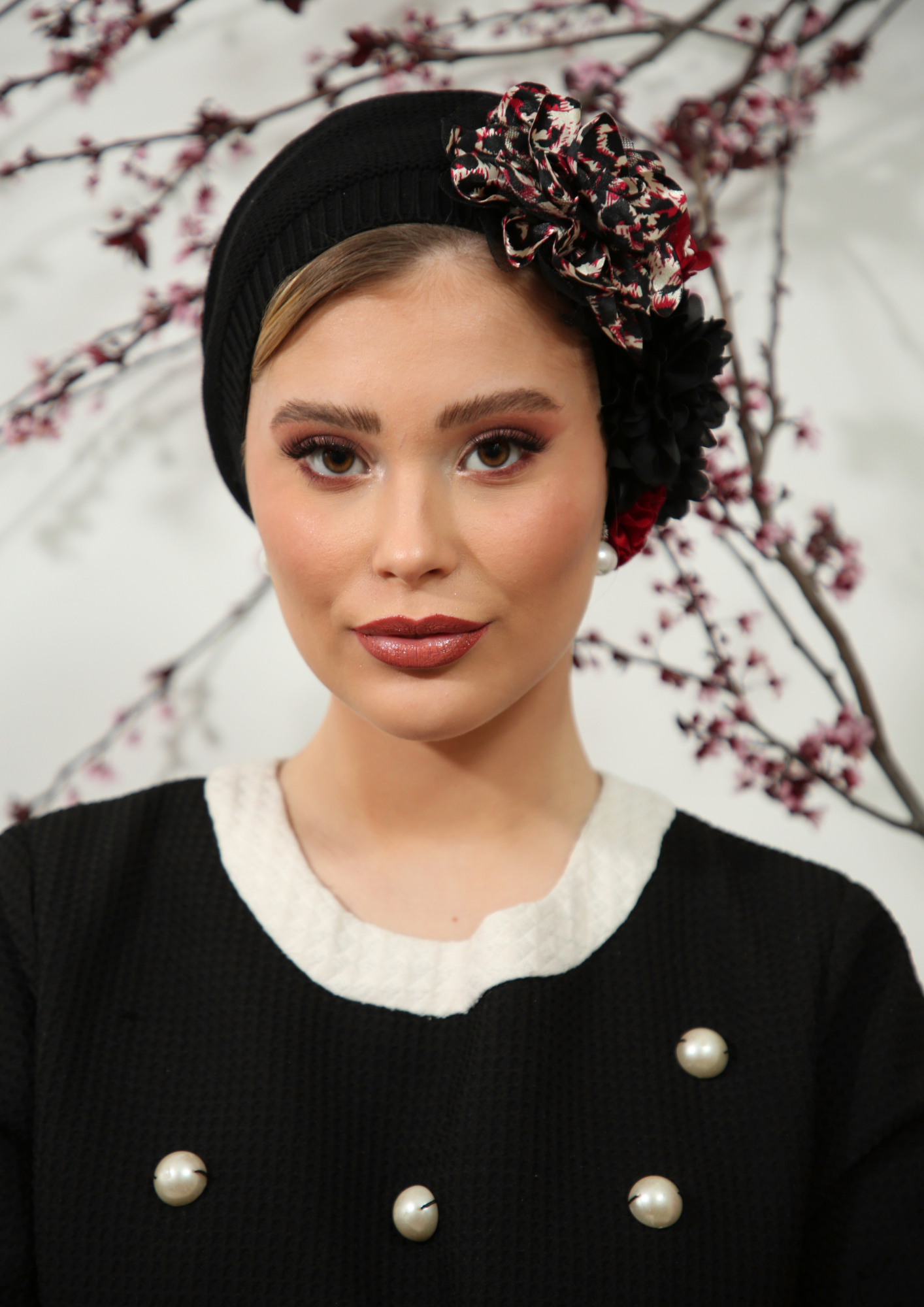 Black Beret with flowers