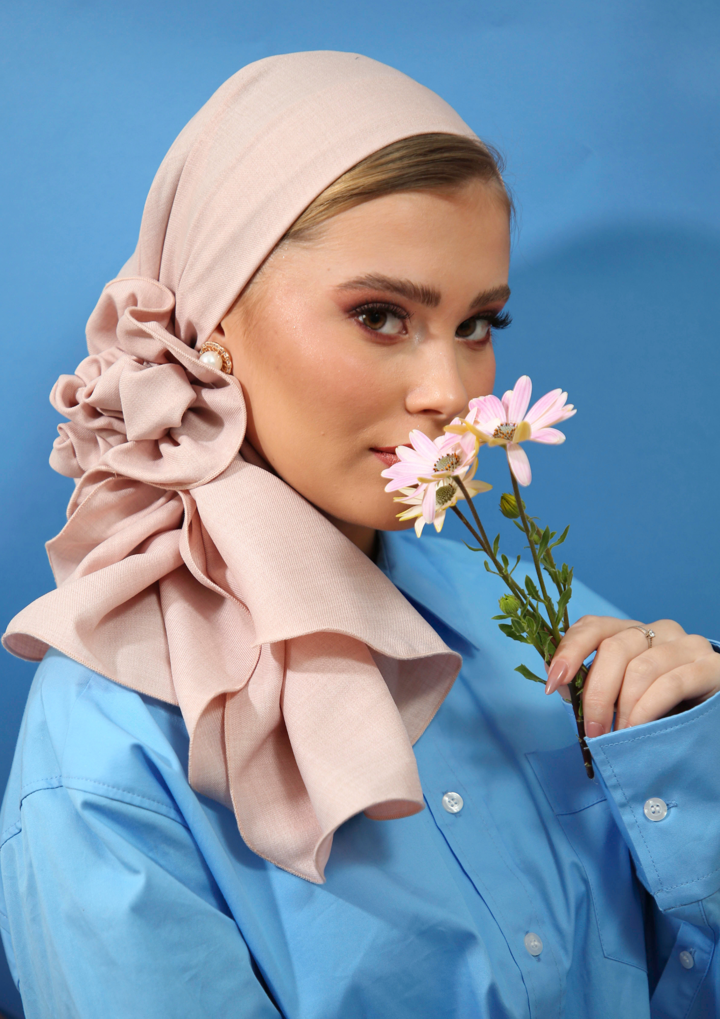 Pink Synthetic Linen headscarf