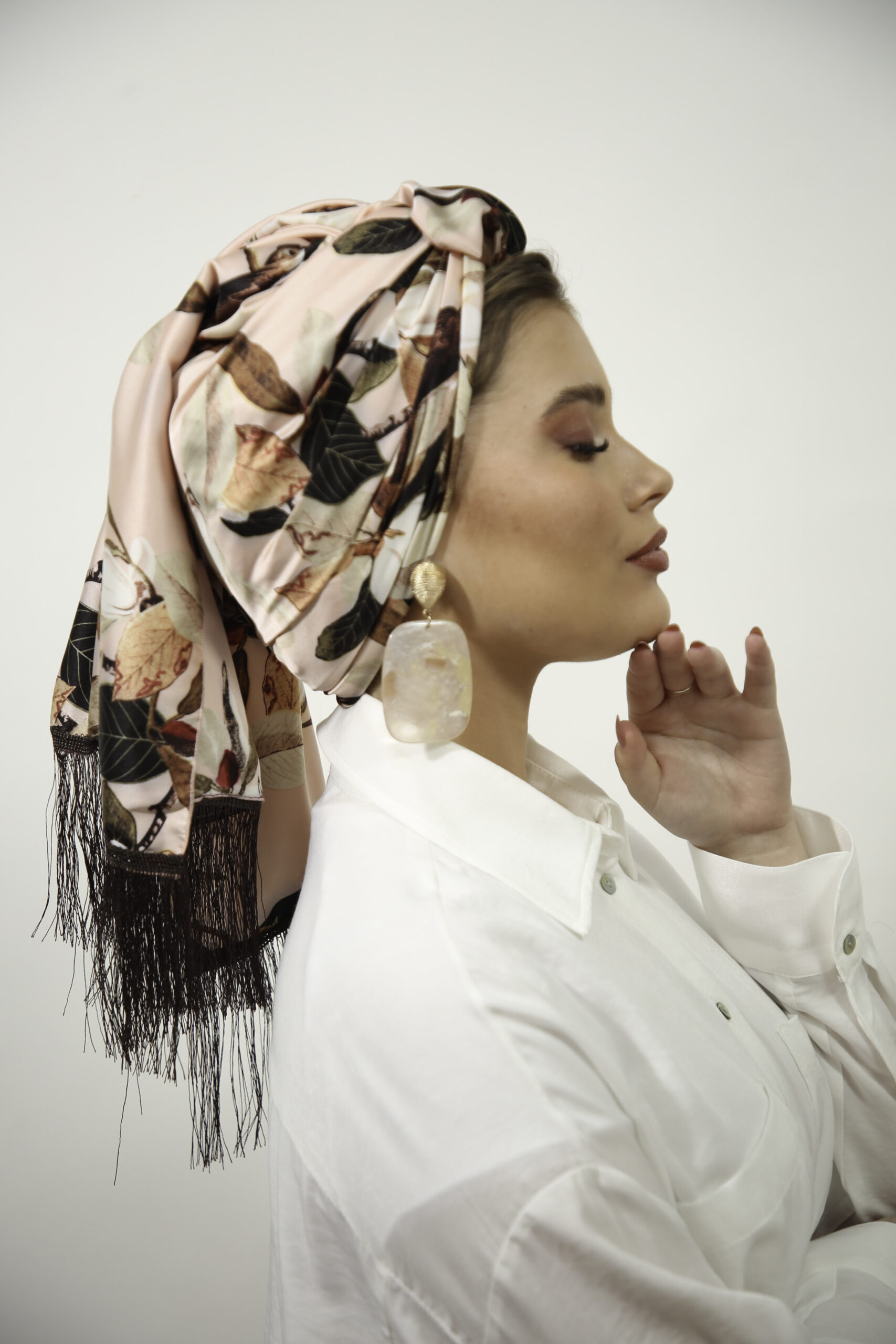 Light Pink Vintage style Headscarf with or without Brown fringes