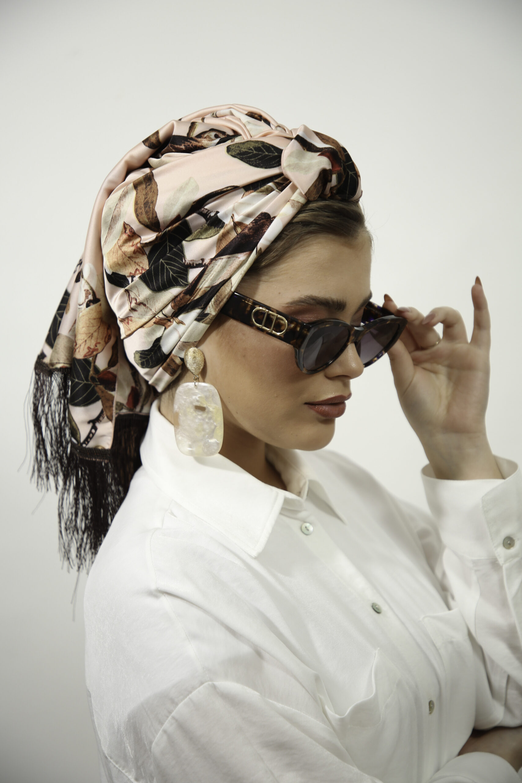Light Pink Vintage style Headscarf with or without Brown fringes