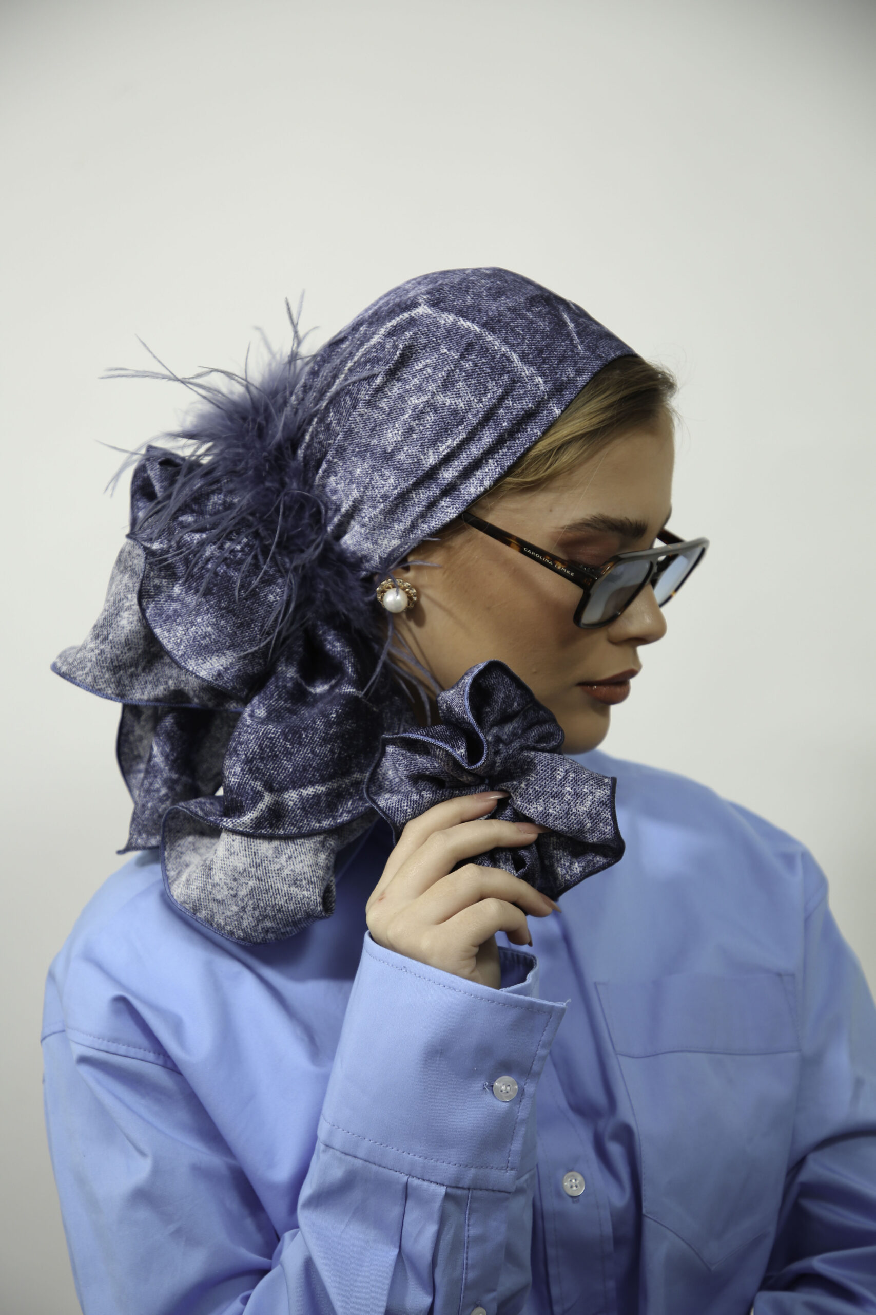 Feathered Dark Blue Srunchie (headscarf not included)