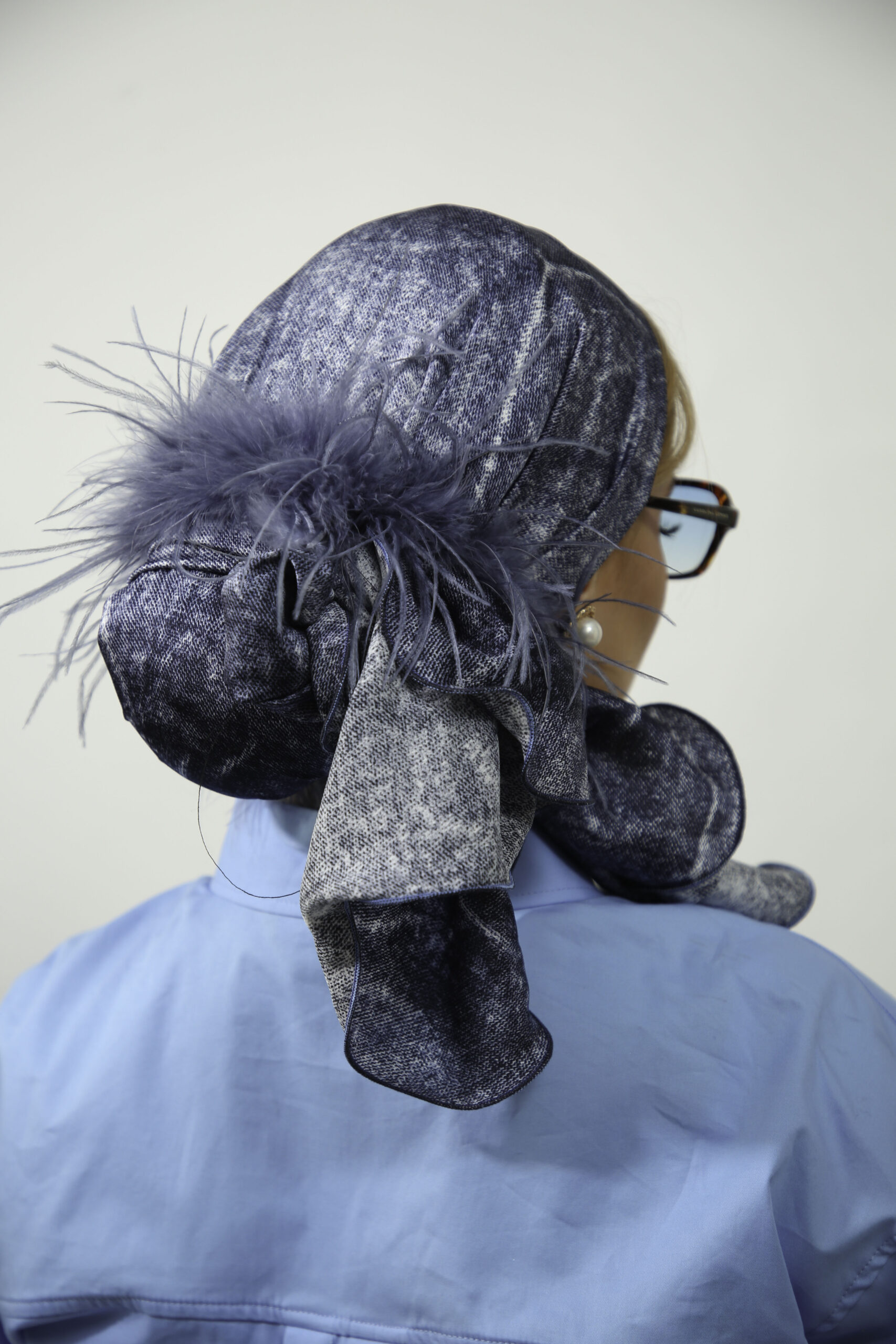 Feathered Dark Blue Srunchie (headscarf not included)