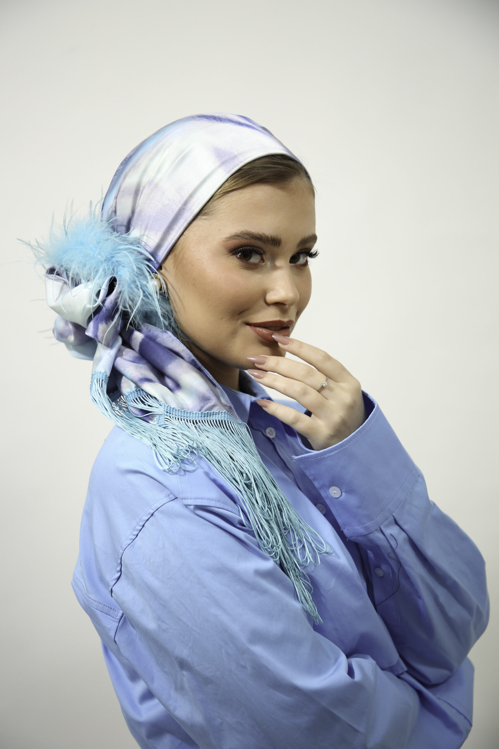 Blue Tie and Die Headscarf with or without Blue fringes