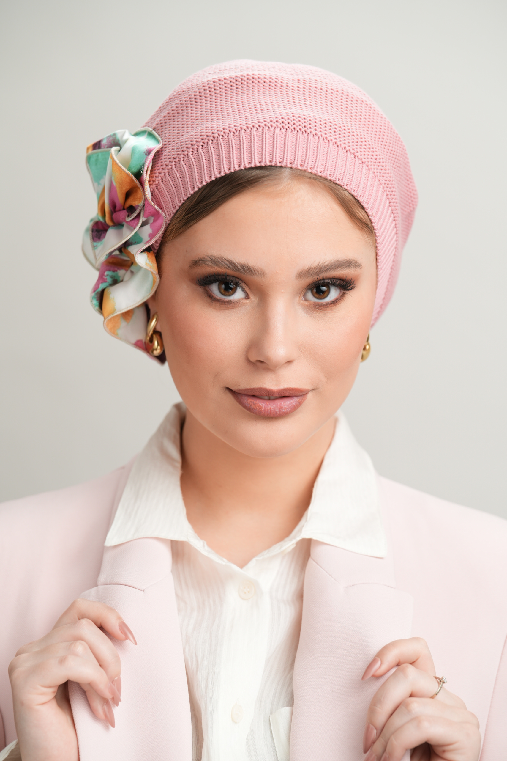 Pink Beret with colorfull flower