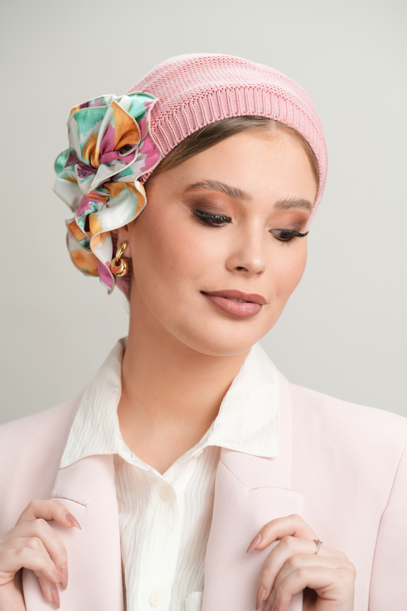 Pink Beret with colorfull flower