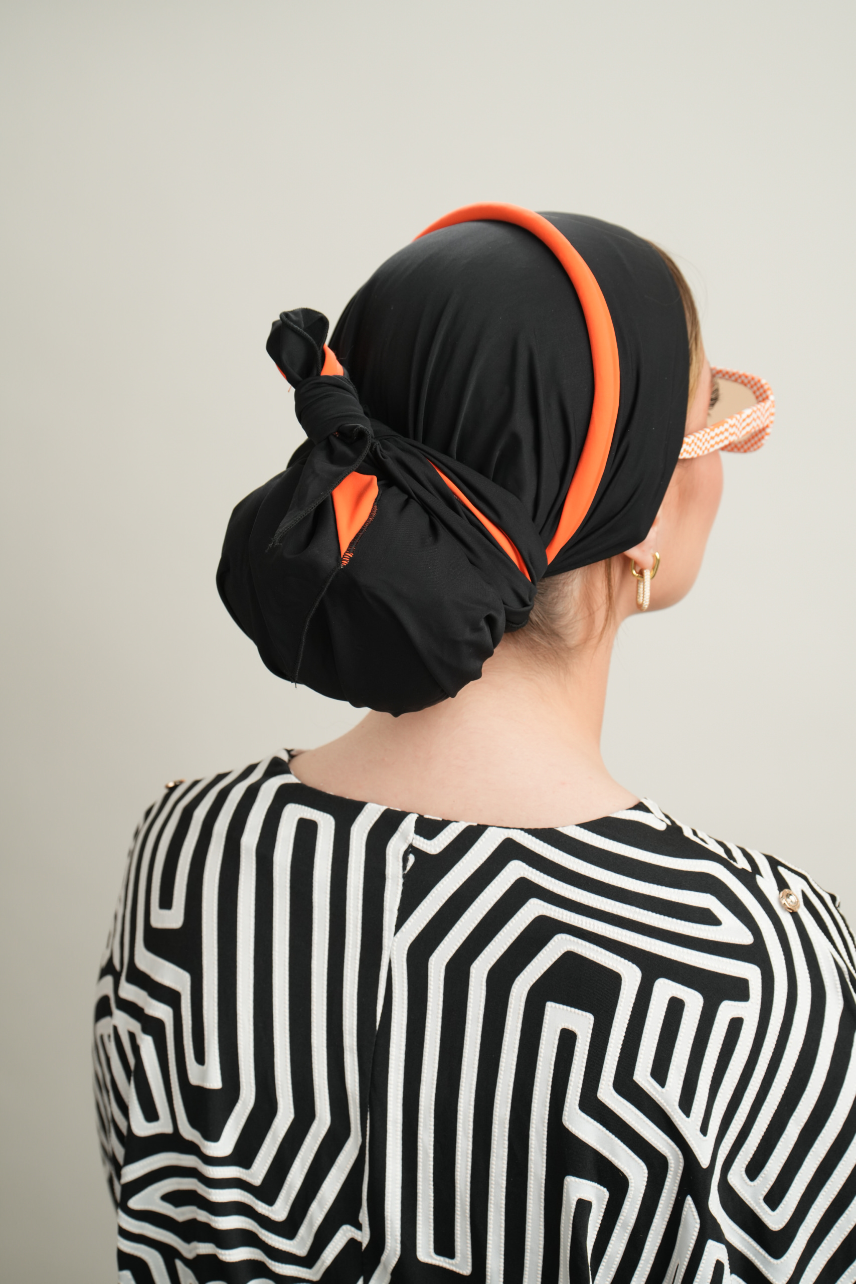 Beach Headscarf with black base & orange headband
