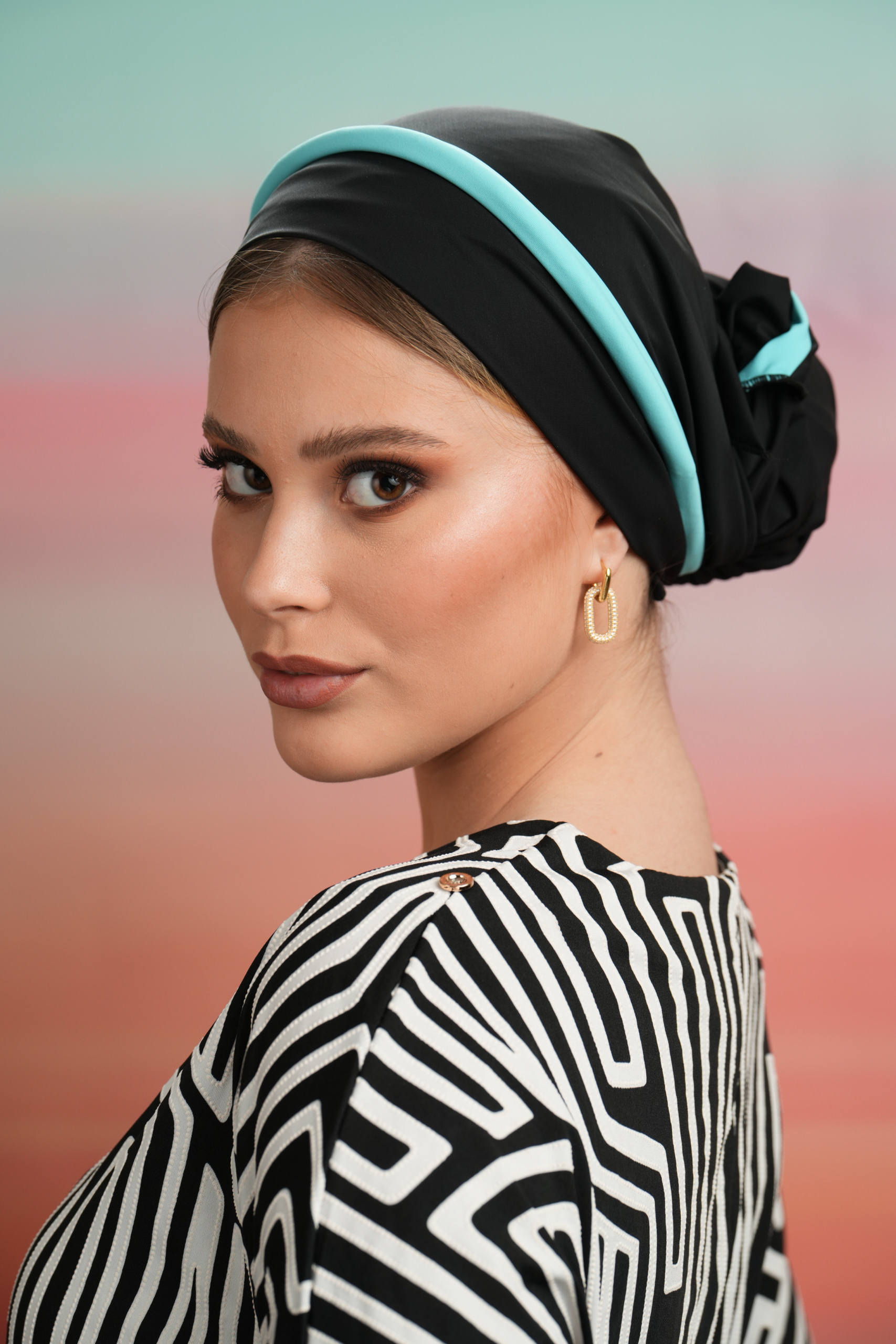 Beach Headscarf with black base & blue turquoise headband