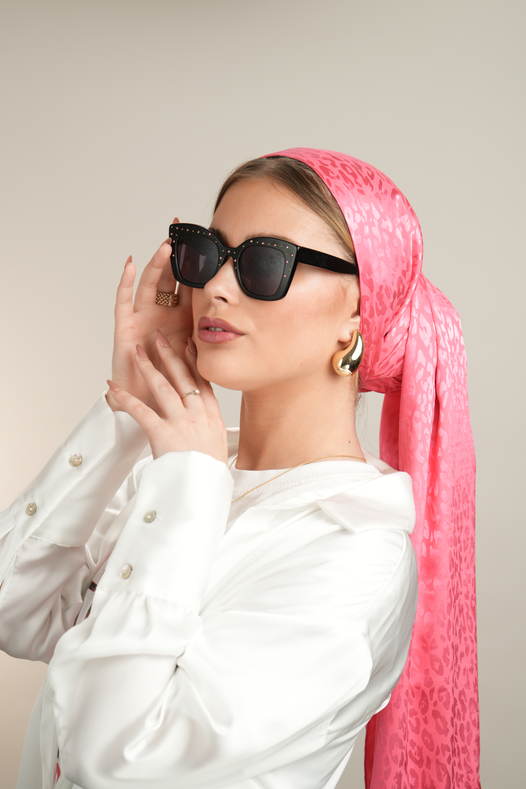 Pink Long headscarf with/without fringes